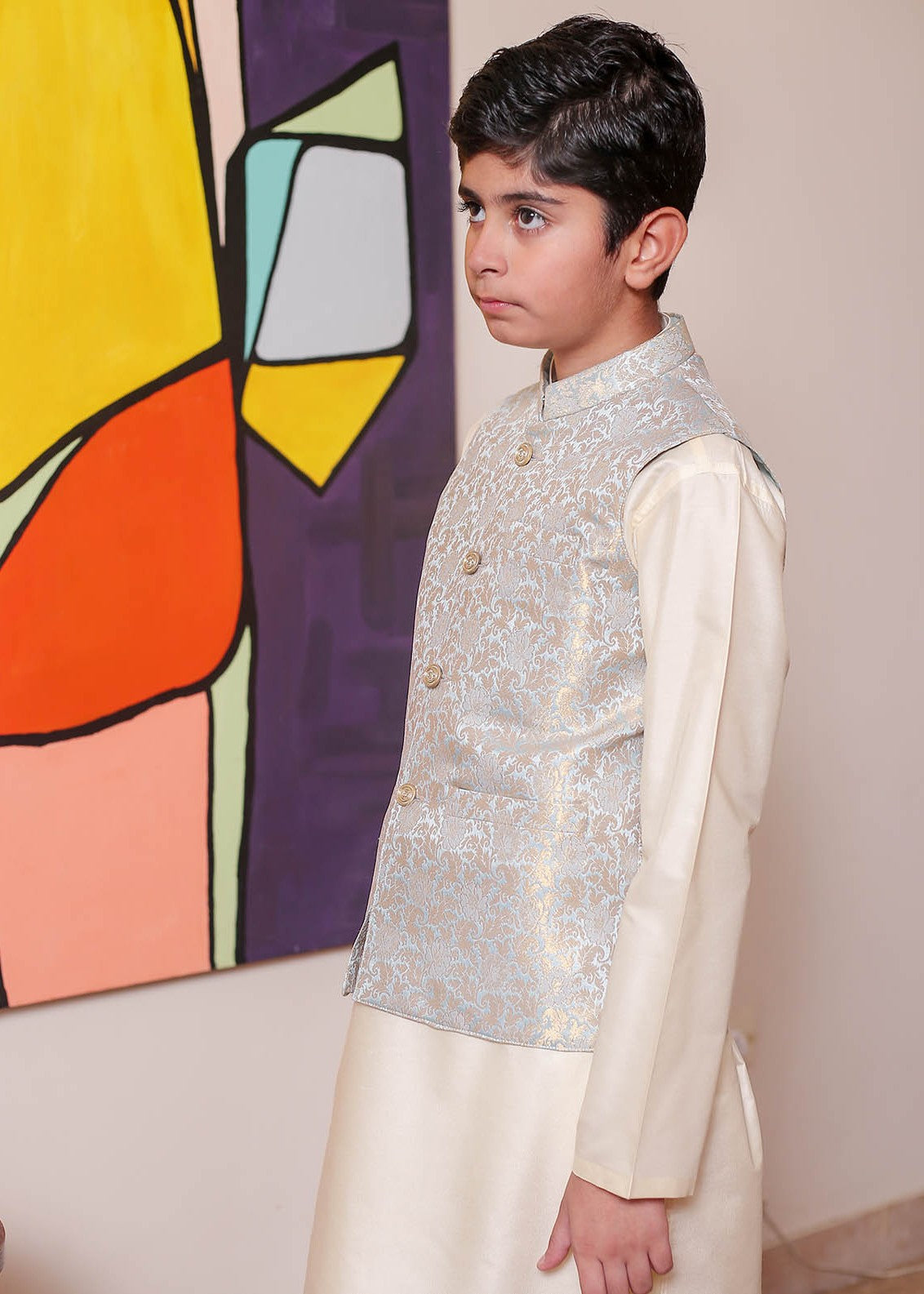 banarsi silk Waistcoat in Ice blue