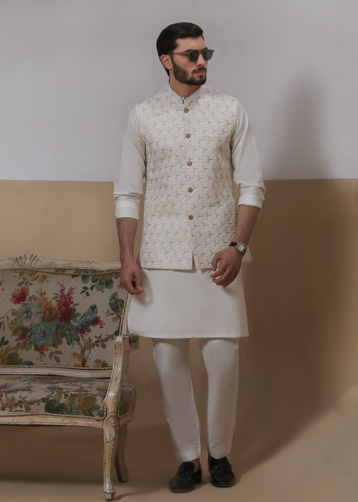 pk raw silk Waistcoat in Ivory