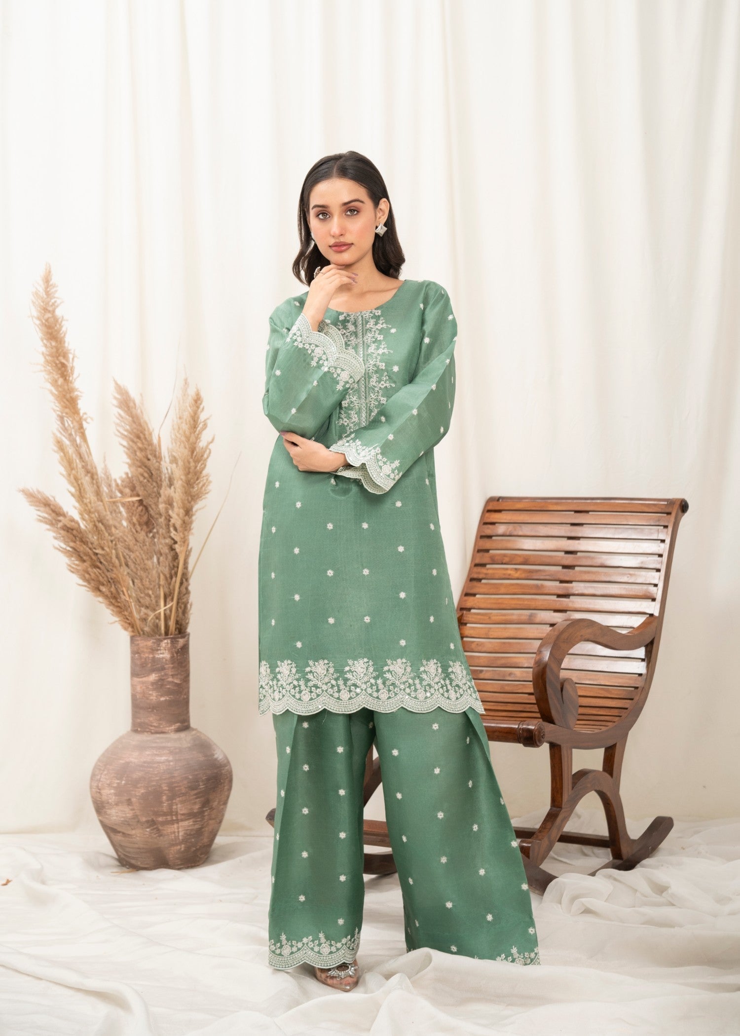 kattan silk Kurta Set in Mint green