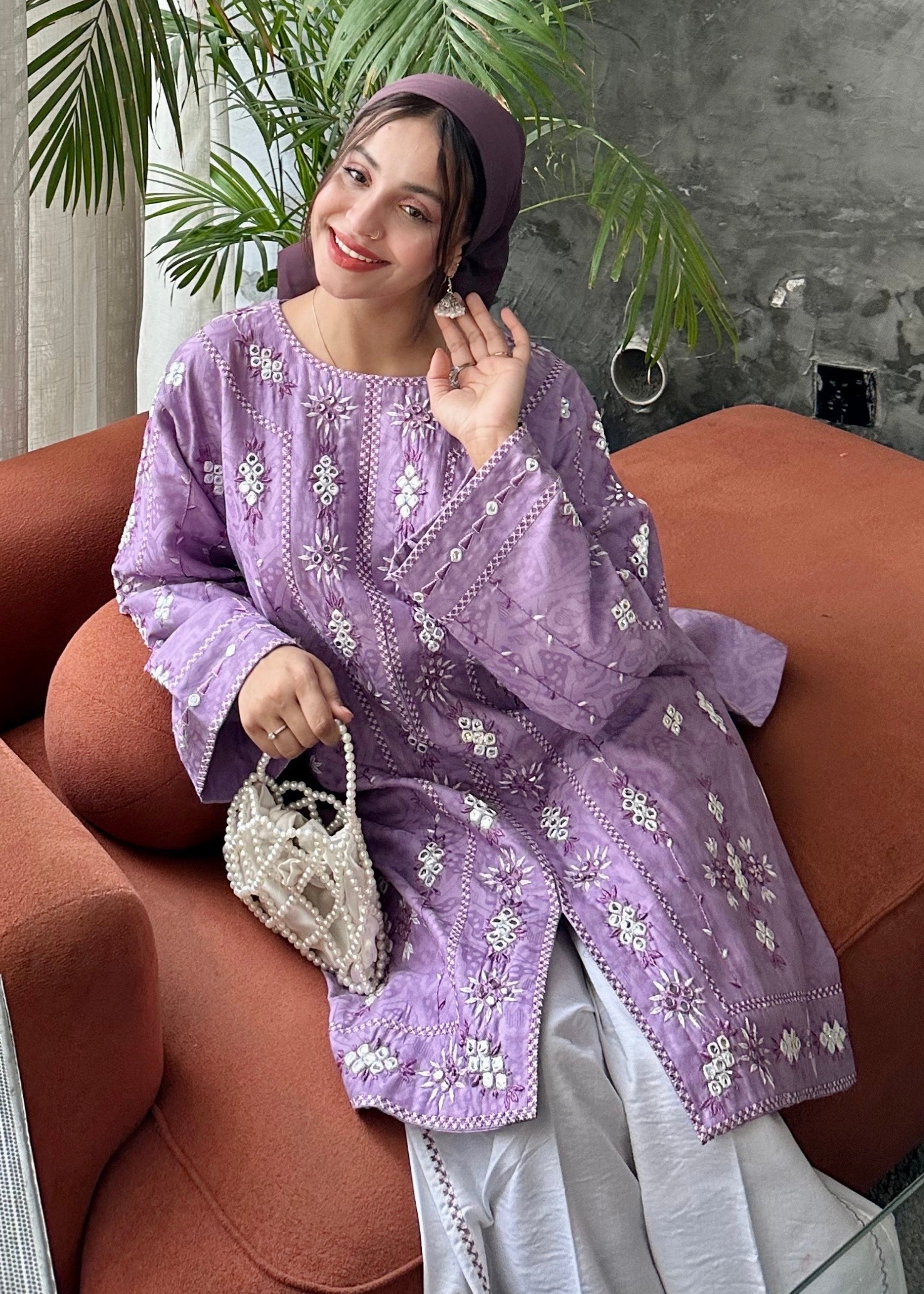 dobby crepe Kurta Set in Royal amethyst