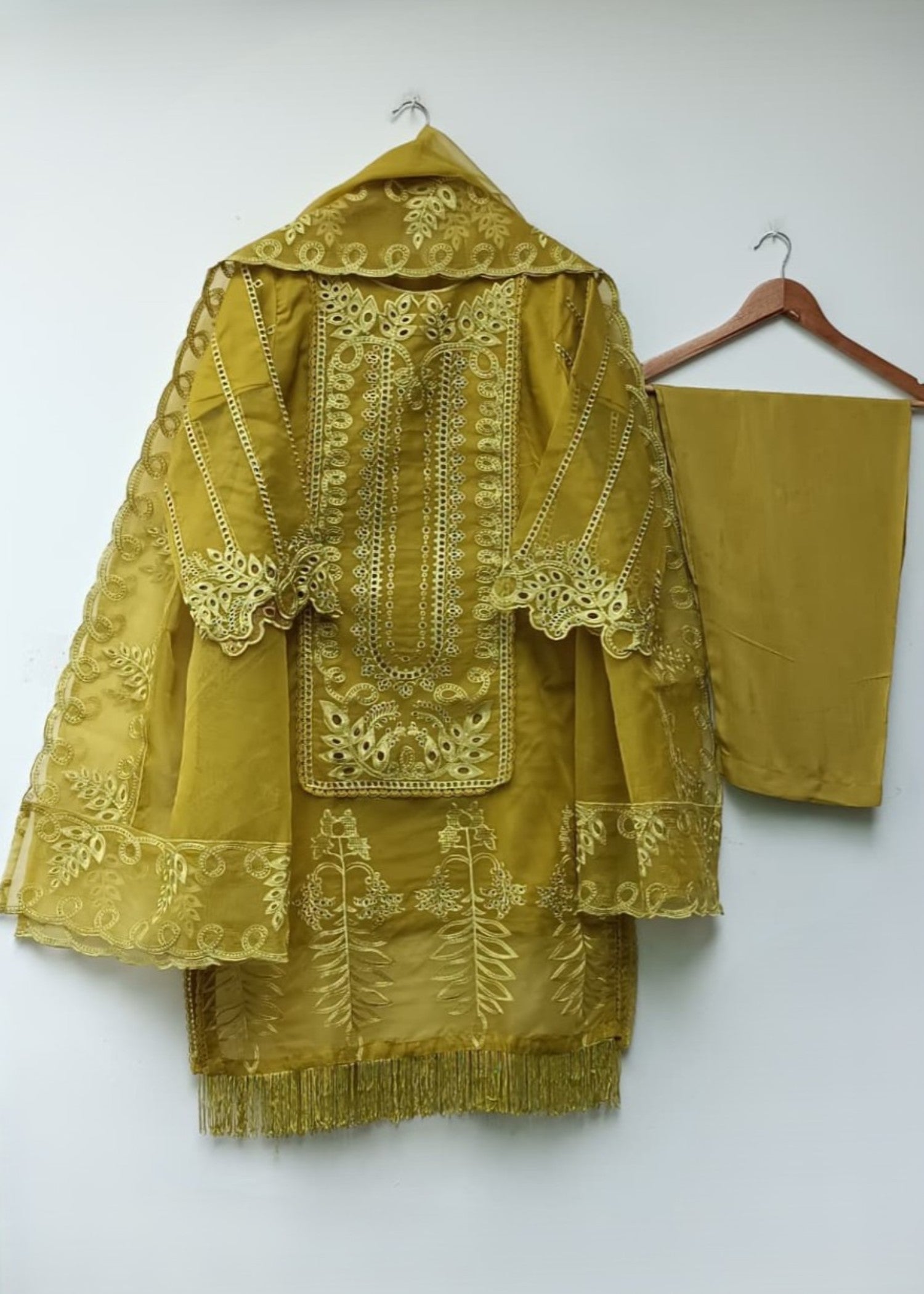 organza Kurta Set in Herb green