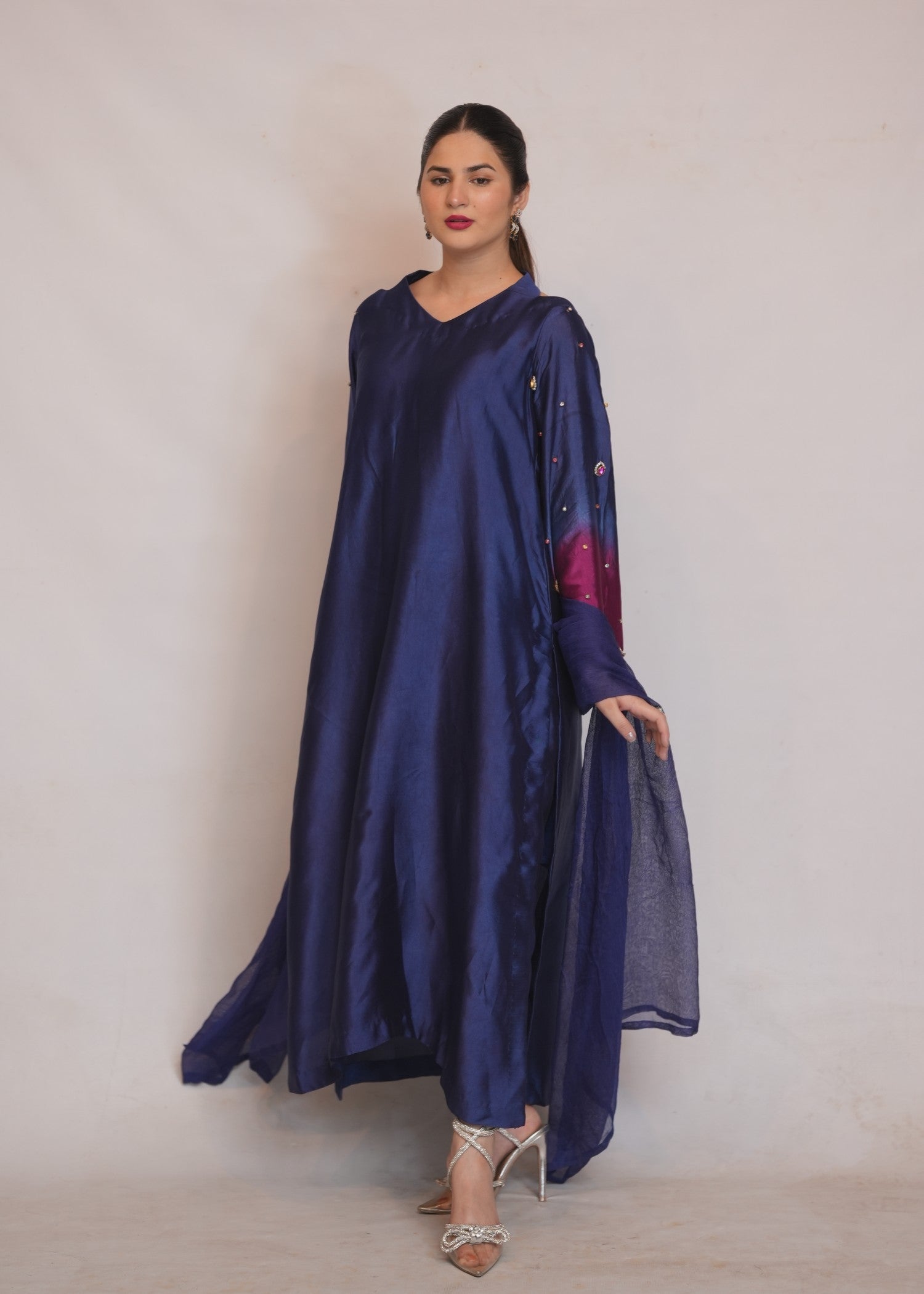 tissue silk Kurta Set in Navy blue