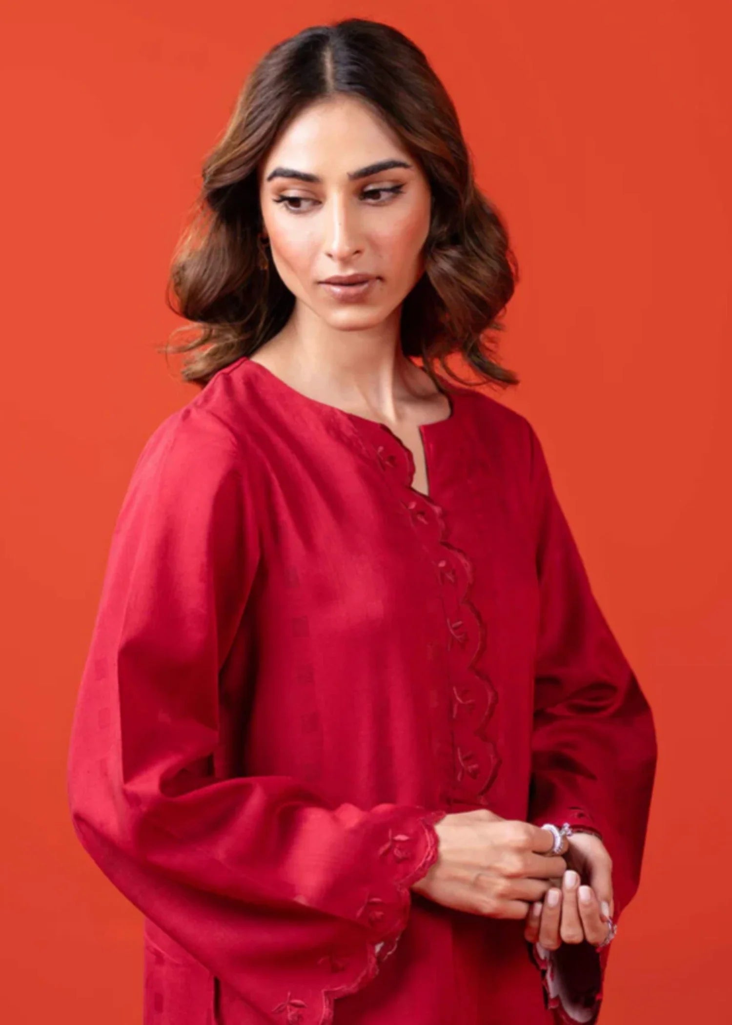 dobby Kurta Set in Red