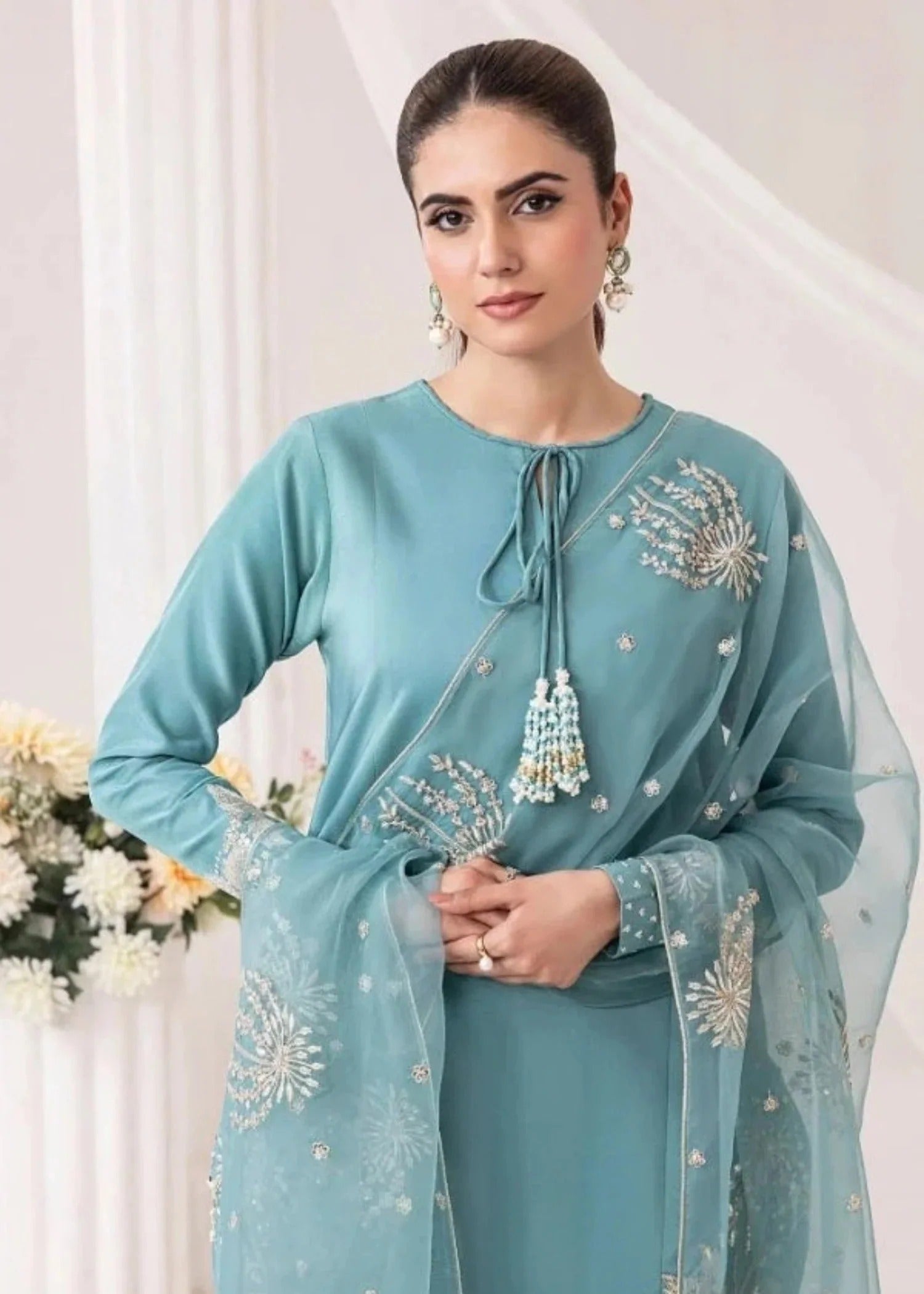 linen Kurta Set in Sky blue