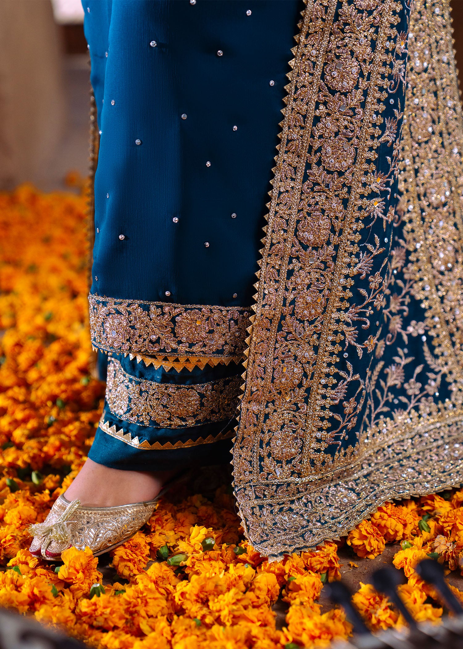chiffon Kurta Set in Cobalt blue