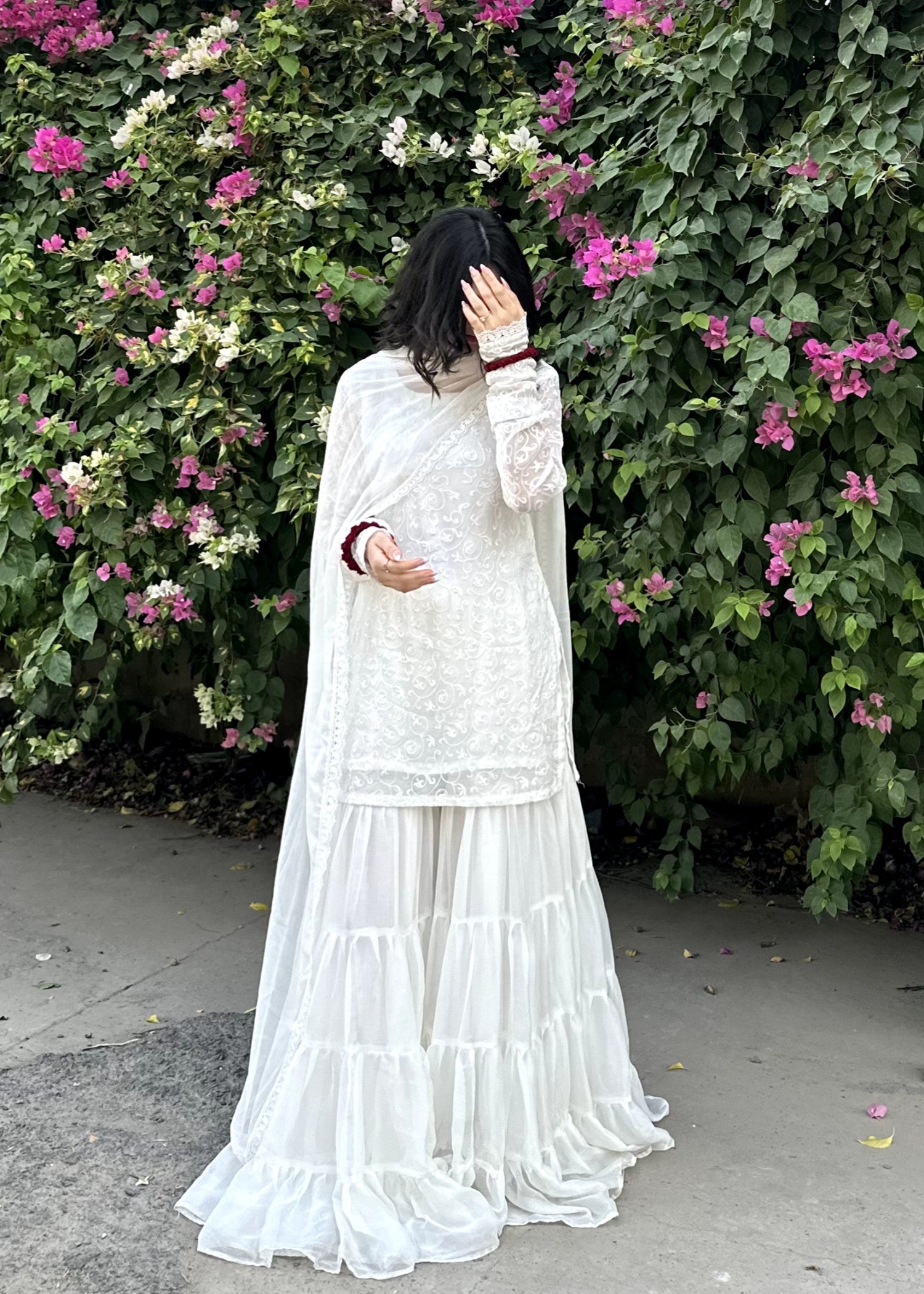 bemberg crinkle chiffon Gharara in Off-white