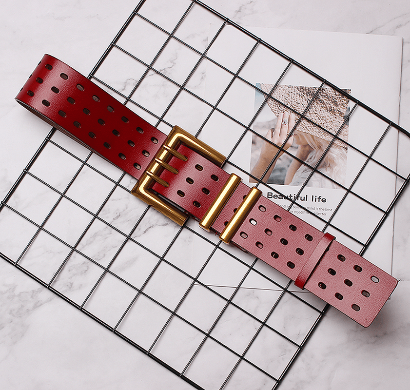 Women'S Solid Color Metal Leather Wide Belt