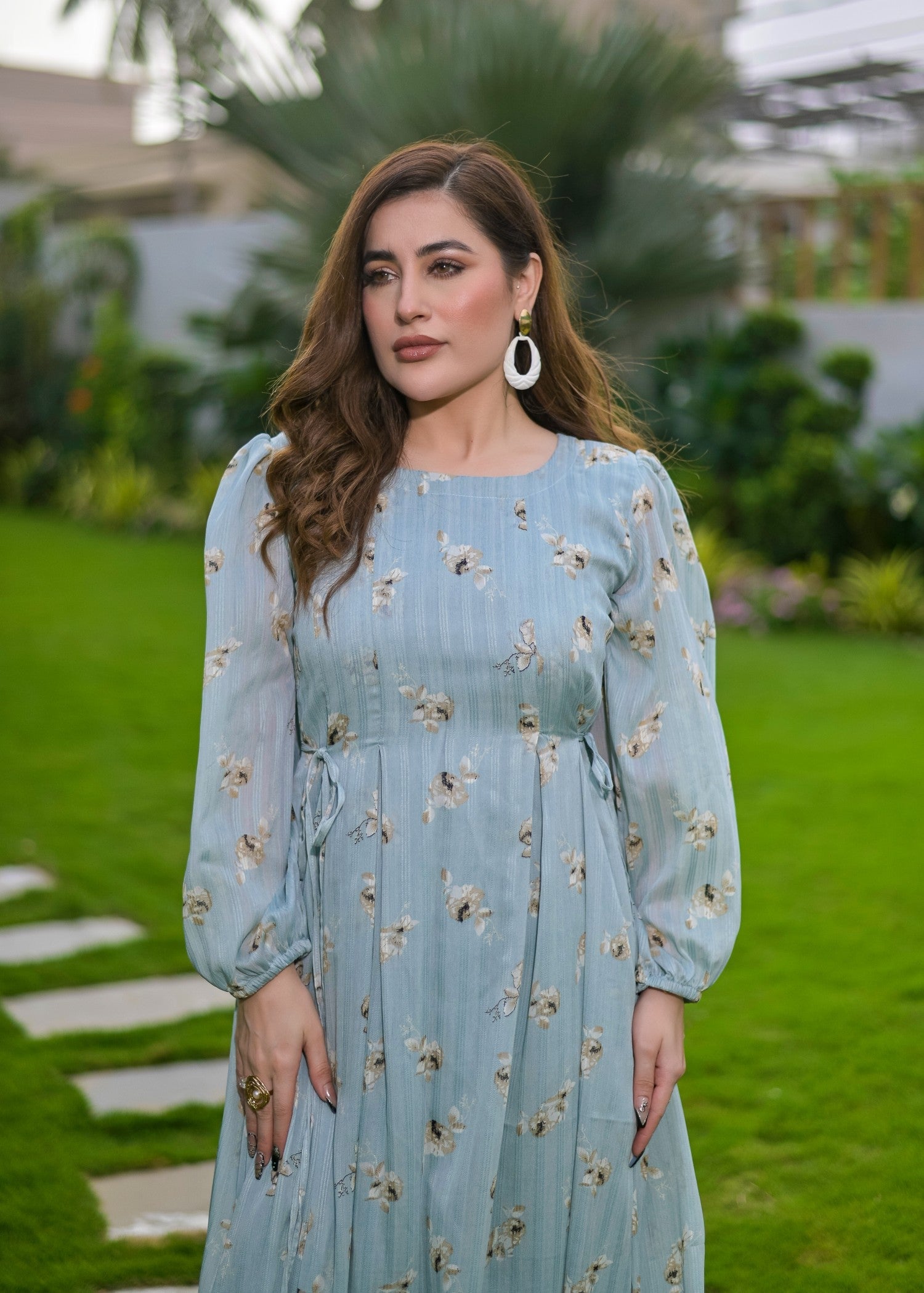 polyester chiffon Maxi in Powder blue