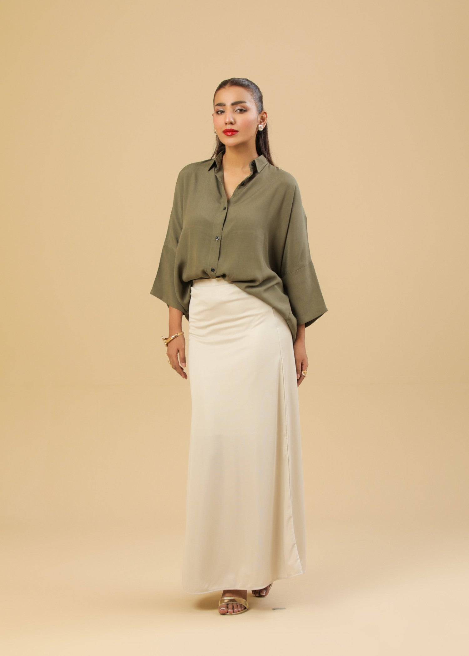 interlock knit Skirt in Beige