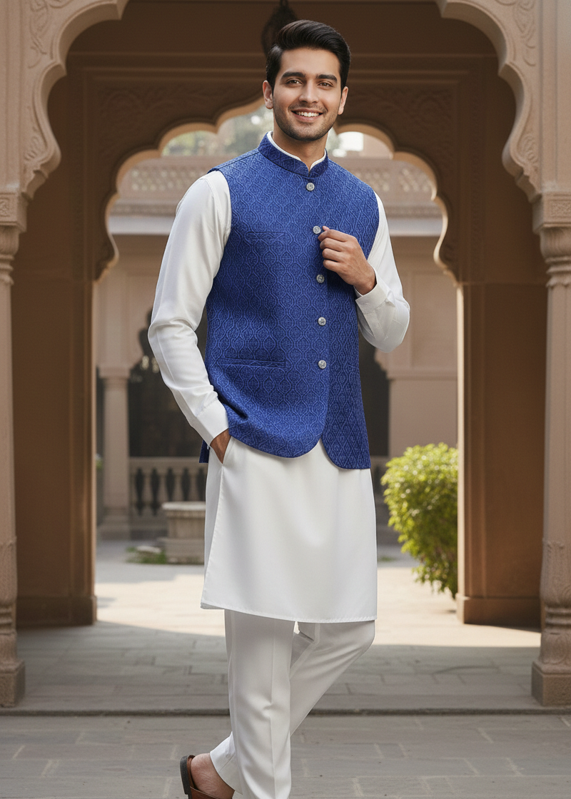 silk Waistcoat in Royal blue by Dulha Fashion House