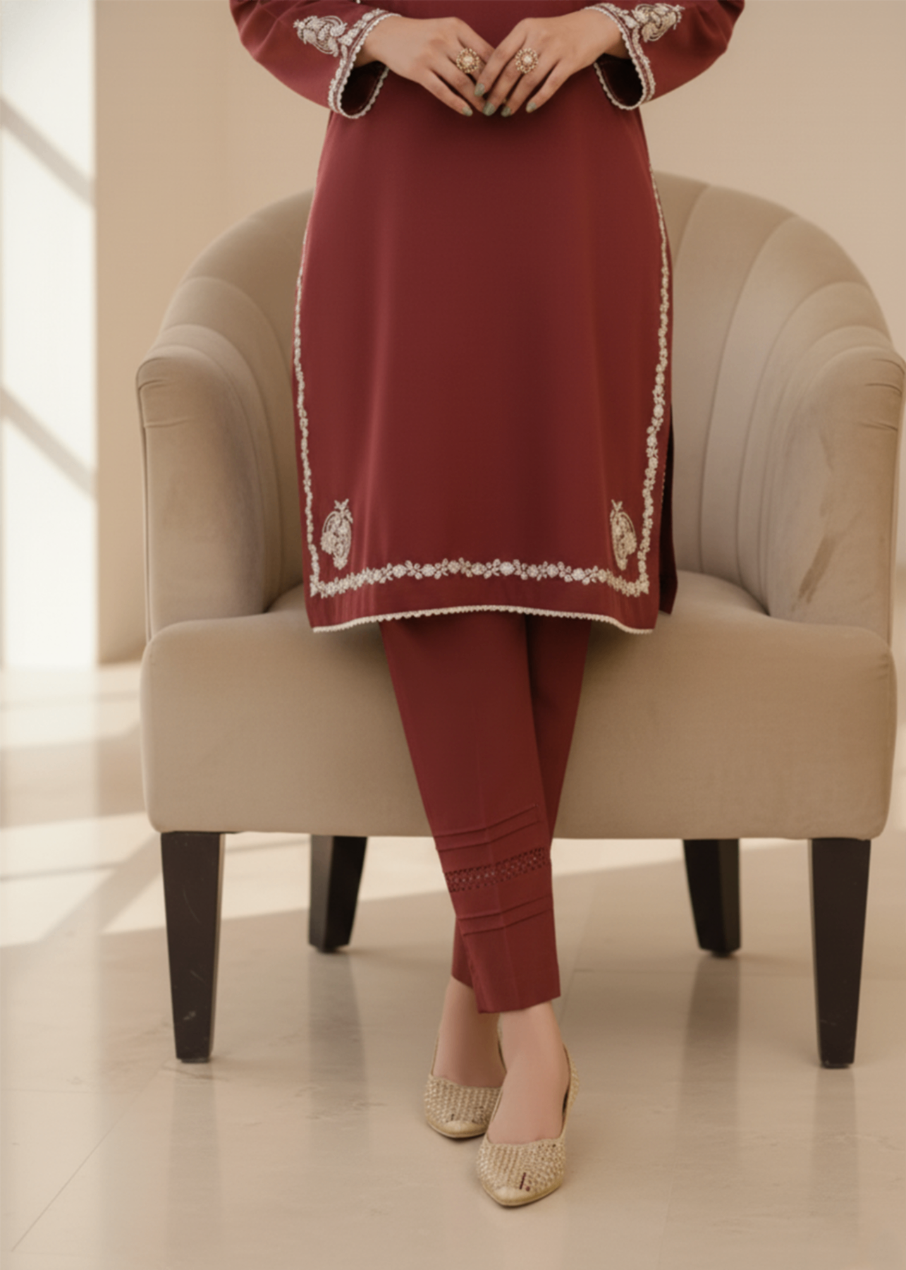 dhanak Kurta Set in Coffee brown
