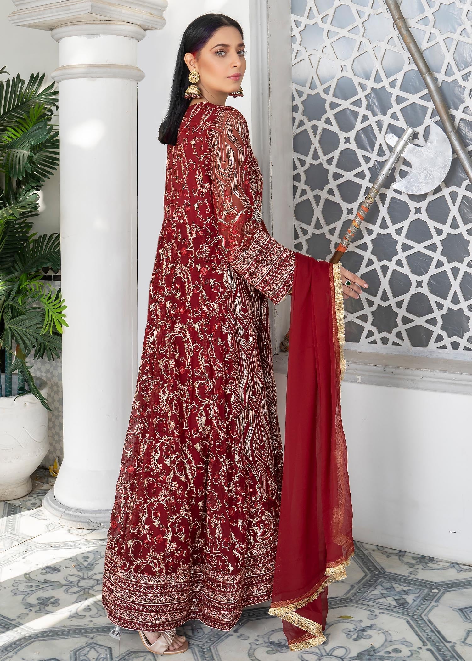 chiffon Angrakha in Maroon