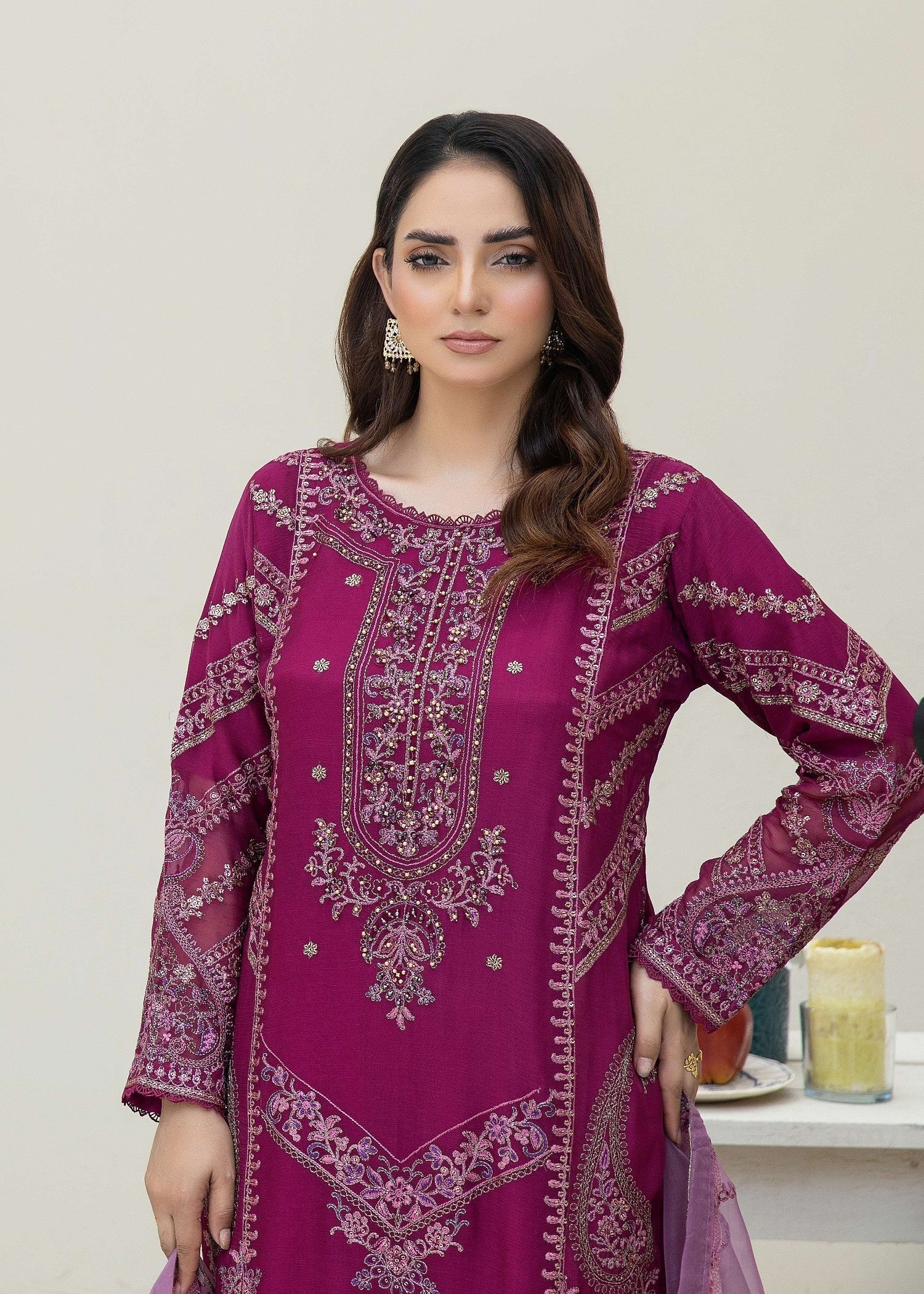 chiffon Gharara in Magenta haze