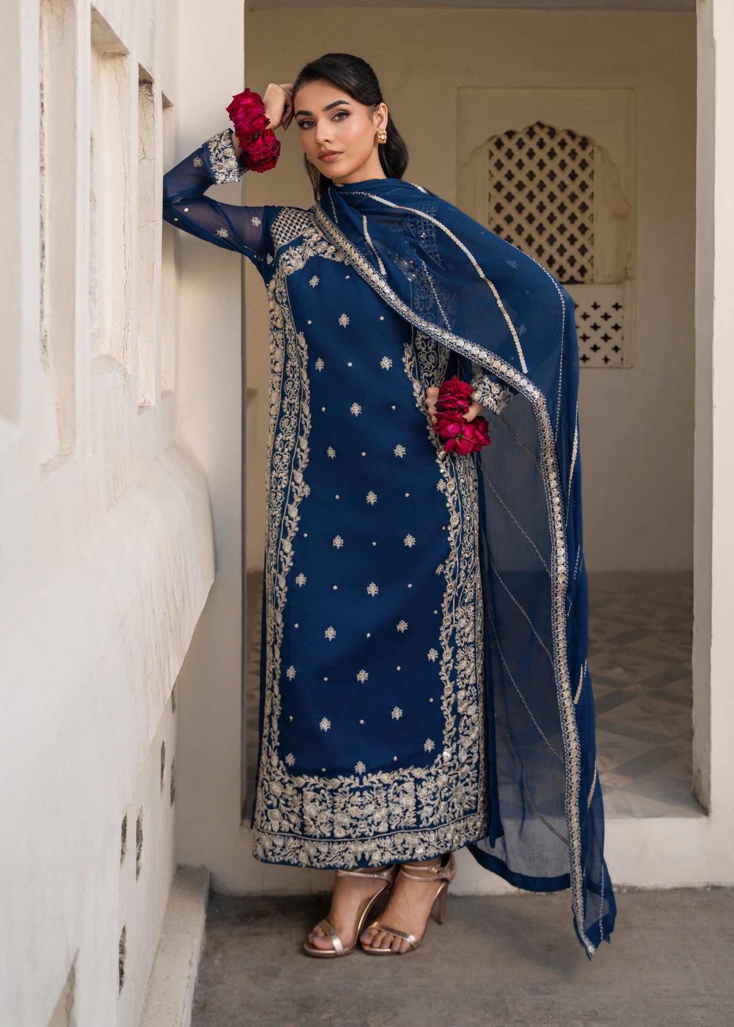 chiffon Kurta Set in Teal
