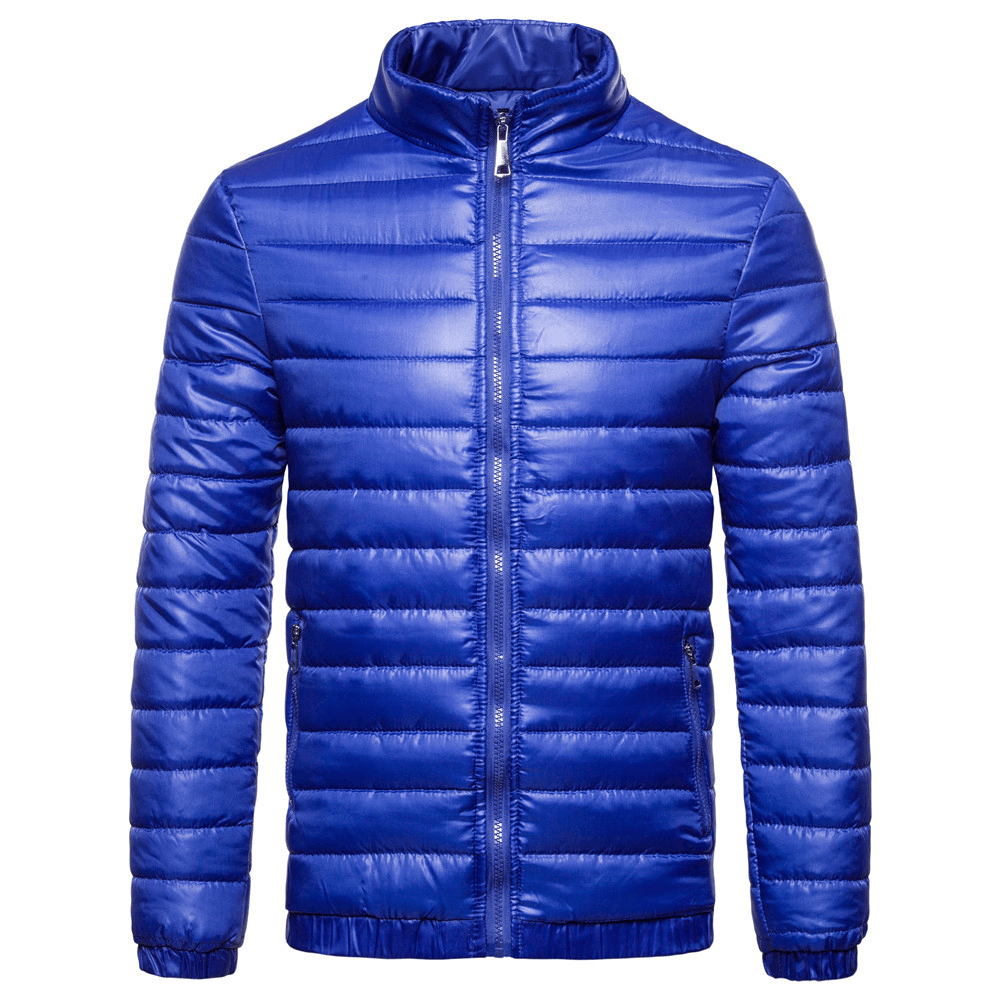 Men'S Solid down Cotton Jacket with Standing Collar