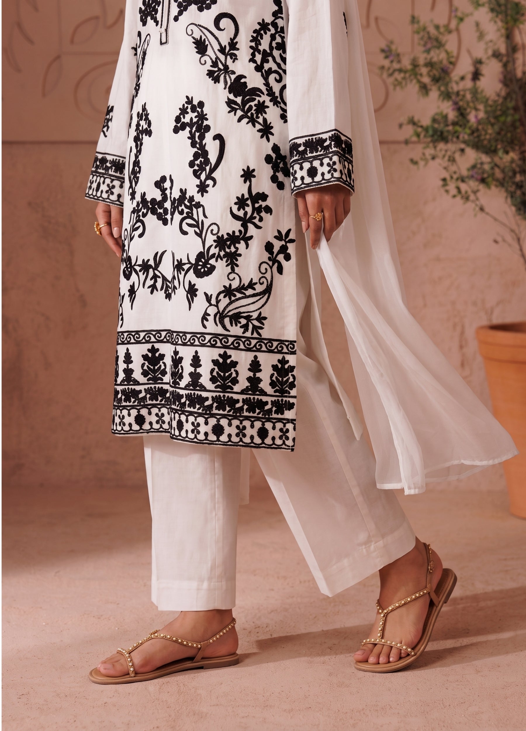 linen Kurta Set in White