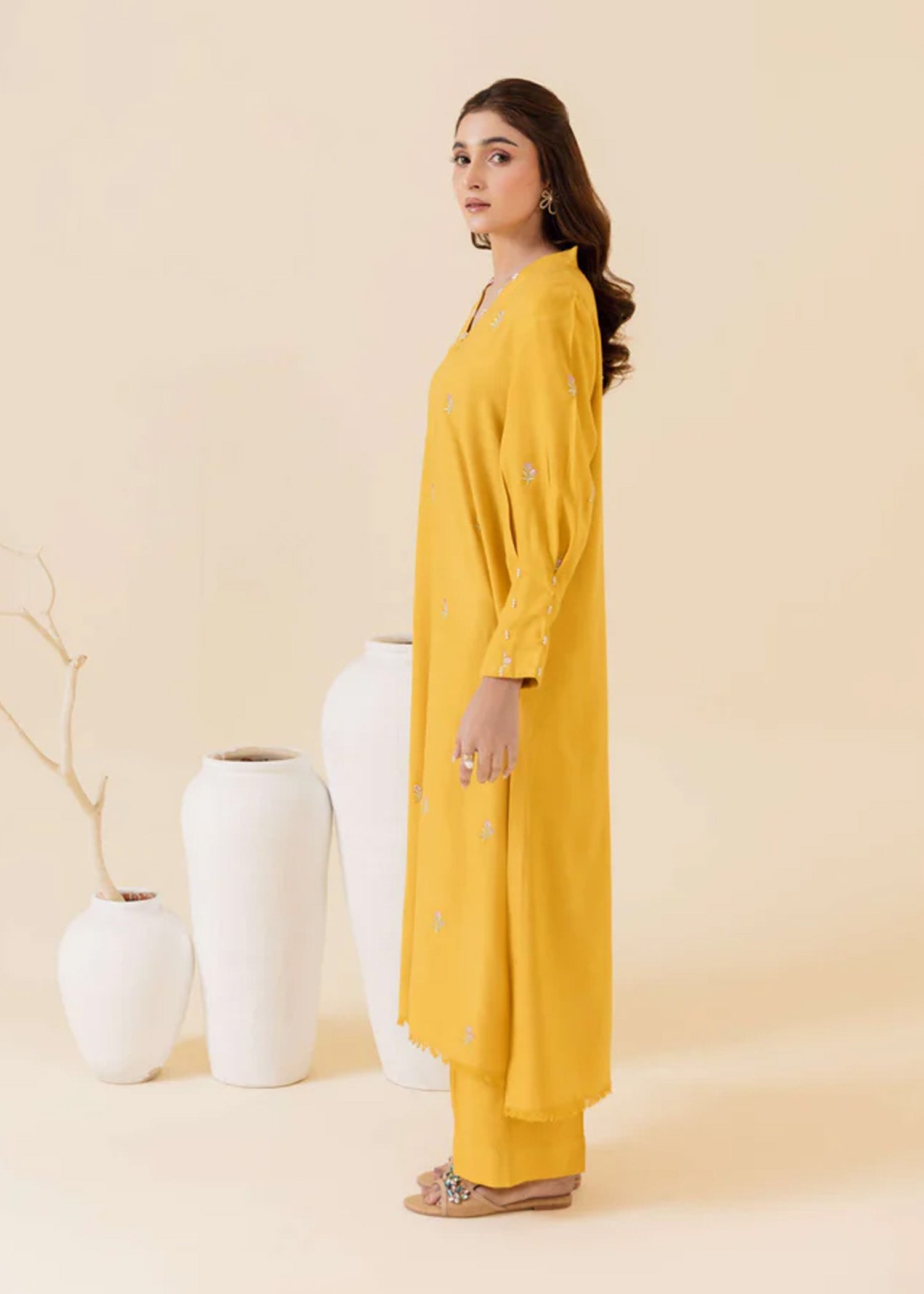 wool Kurta Set in Yellow