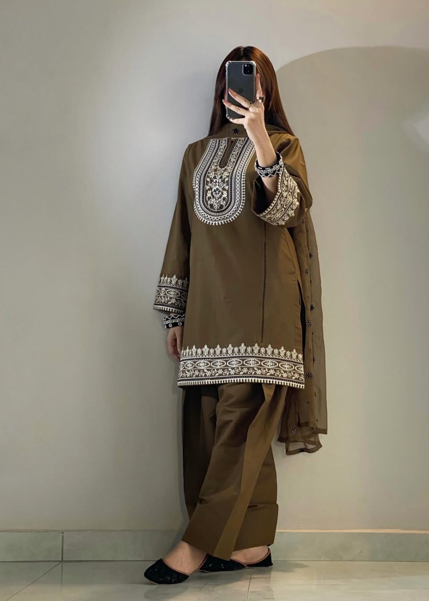 cotton Kurta Set in Earth brown