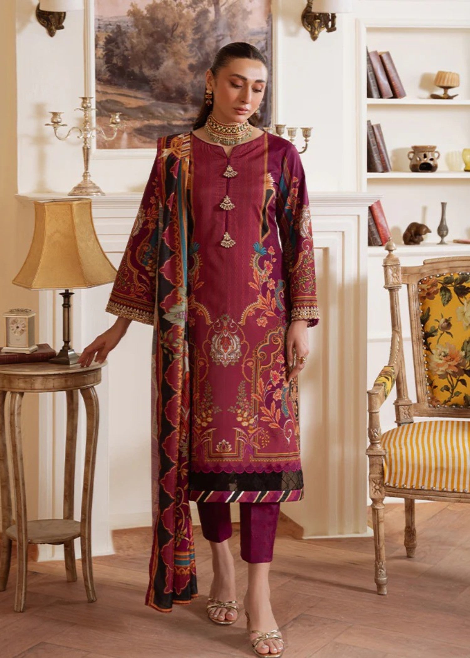 silk Kurta Set in Wine