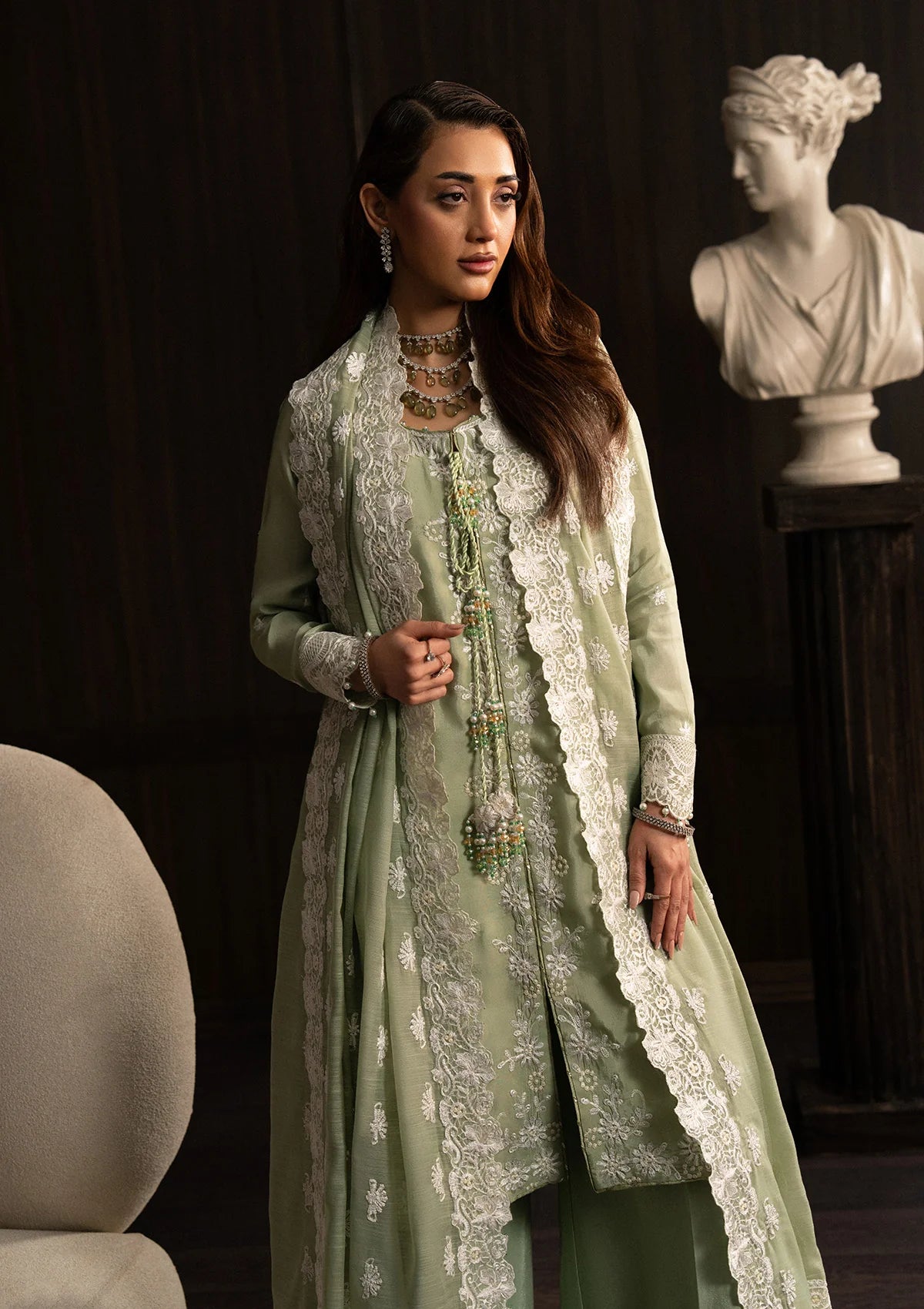 tussar silk Unstitched in Tea green