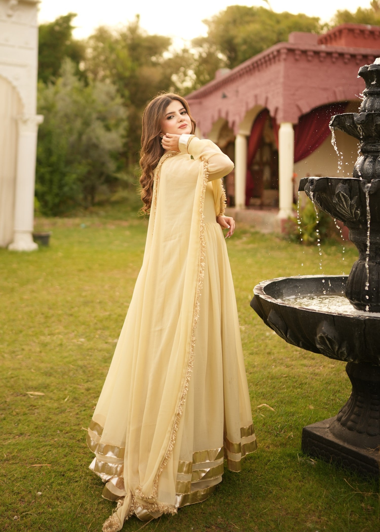 bemberg crinkle chiffon Maxi in Gold