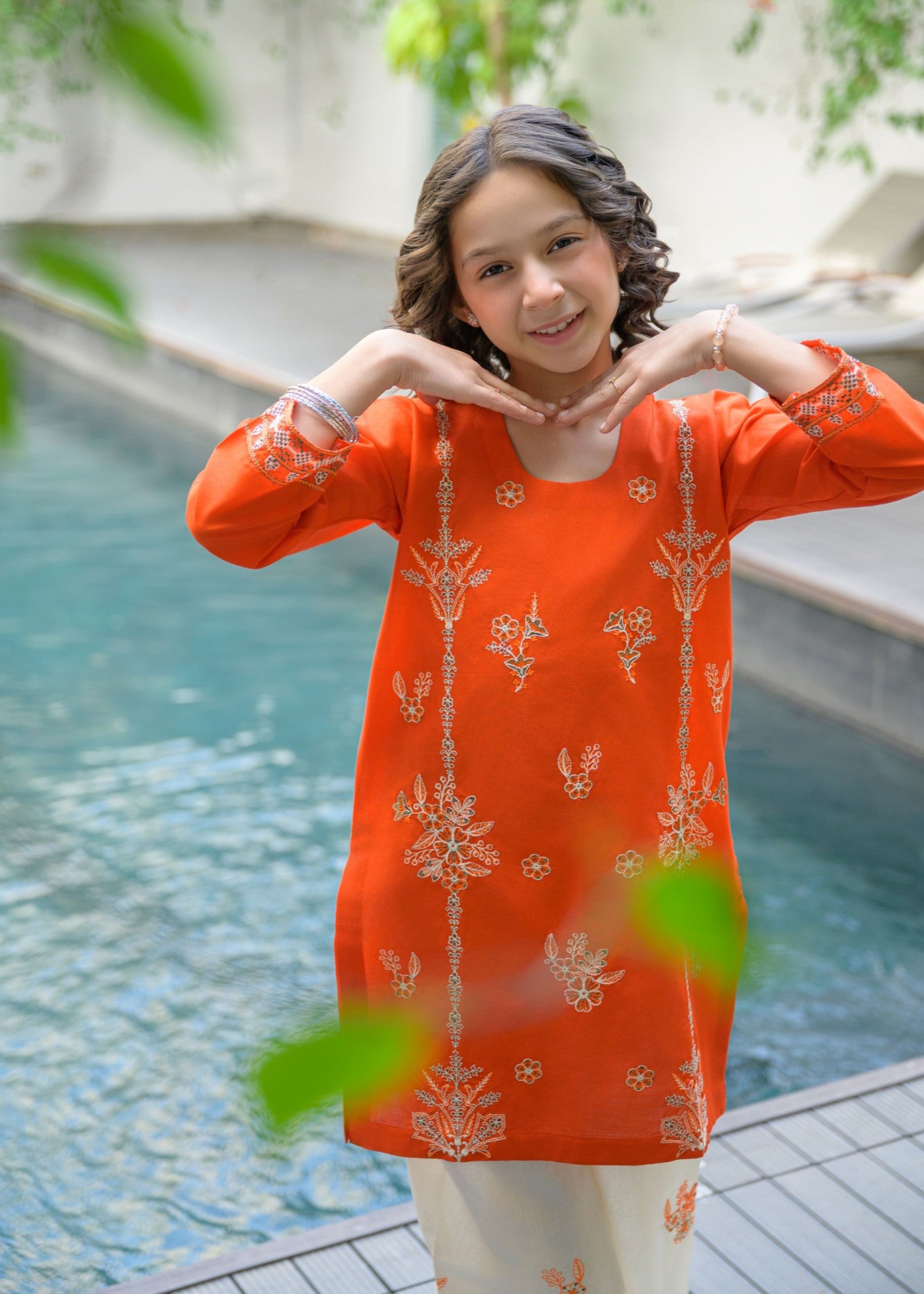 lawn Kurta Set in Orange
