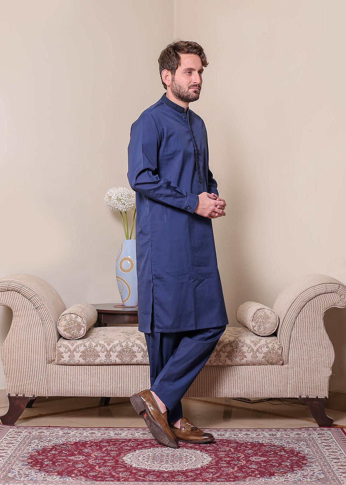 cotton satin Shalwar Kameez in Royal blue