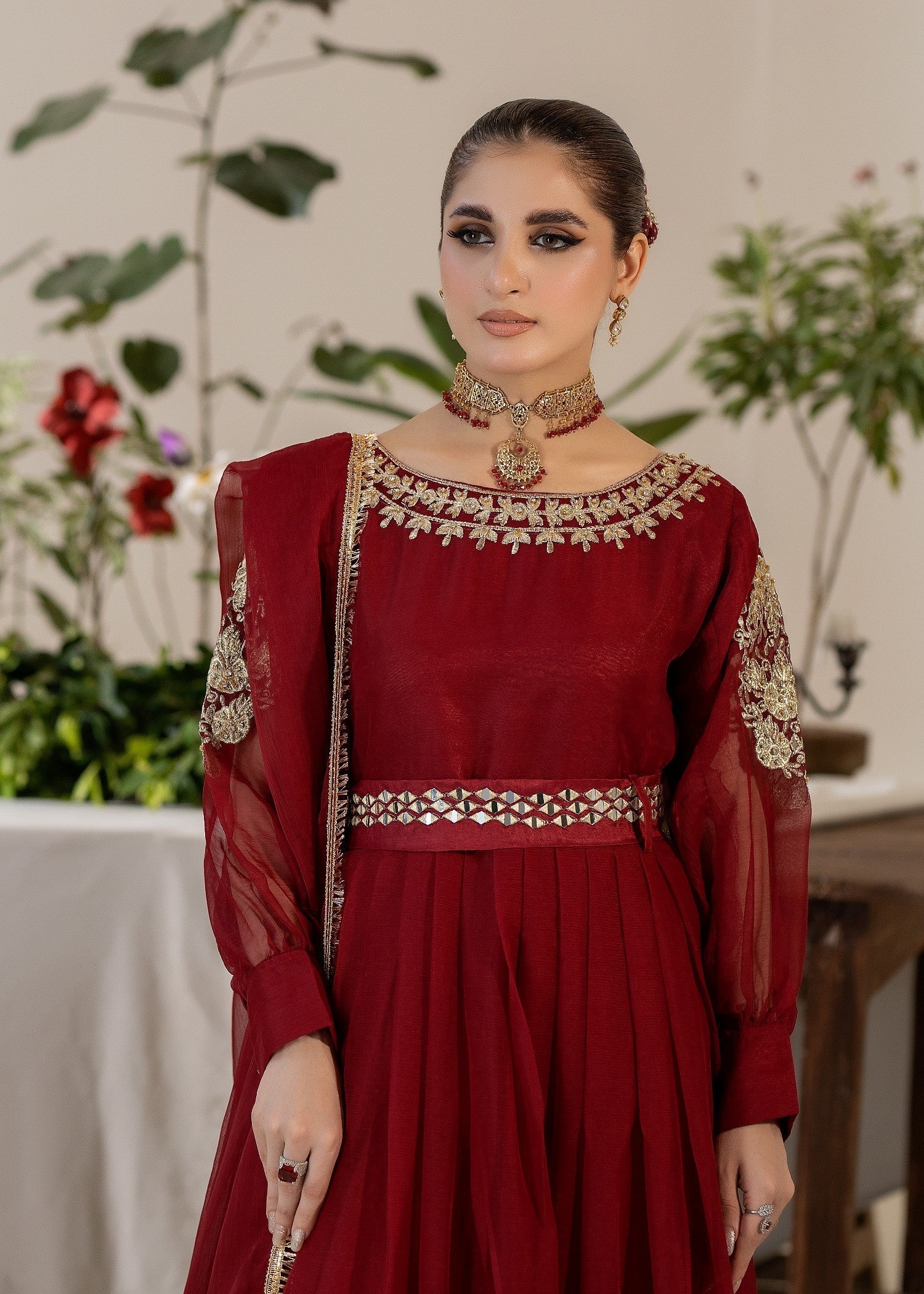 polyester chiffon Maxi in Maroon