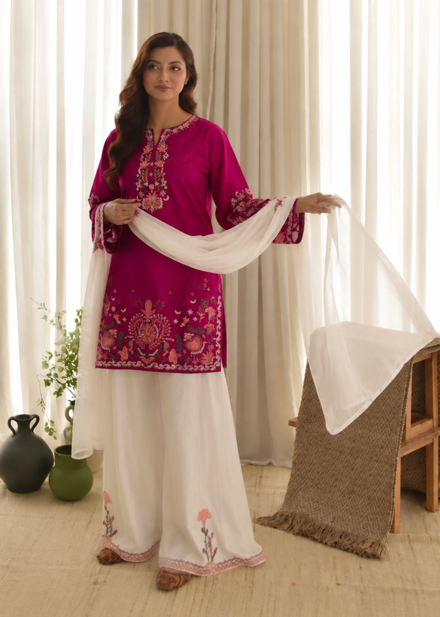 cotton Kurta Set in Magenta haze