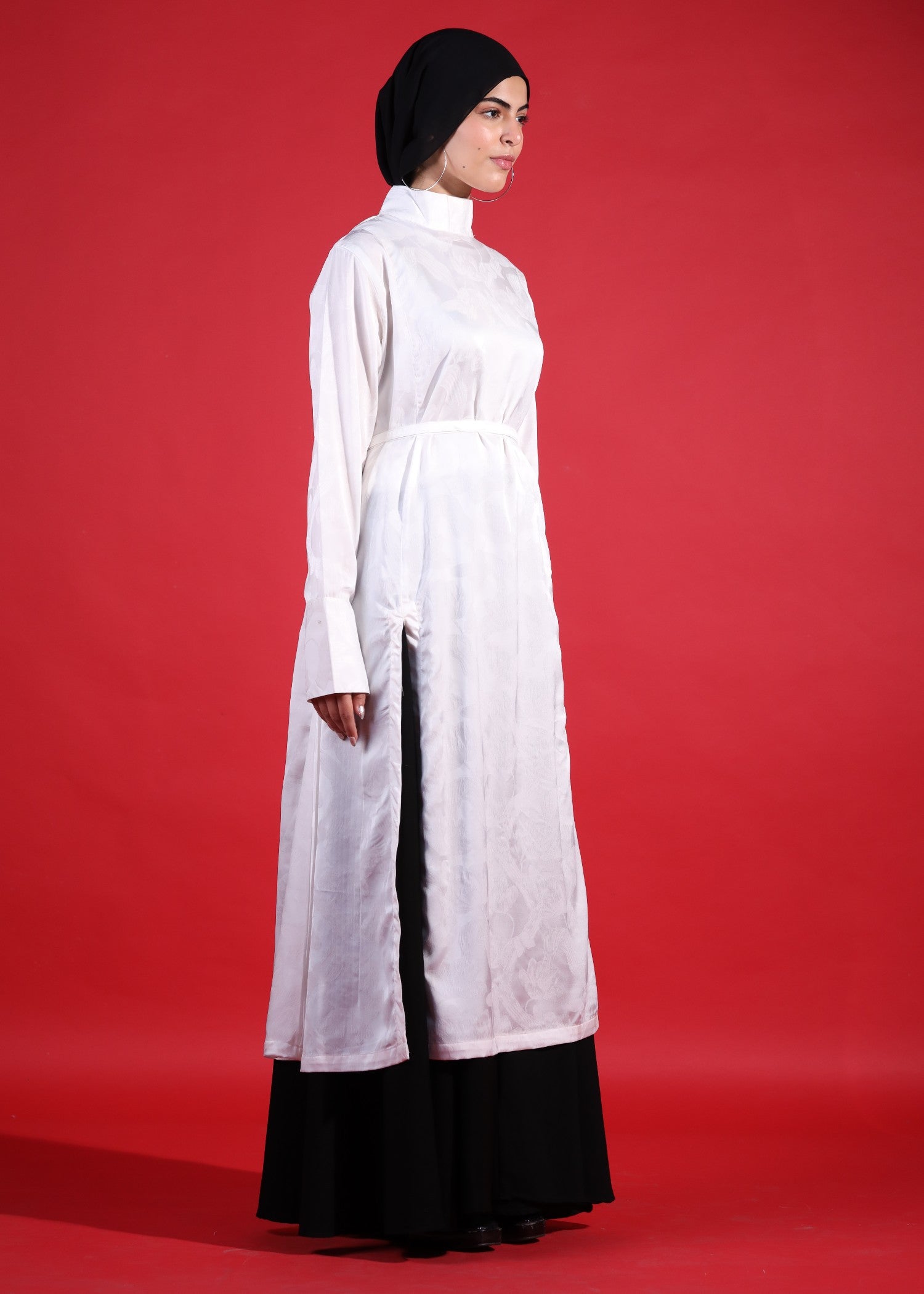 silk jamawar Skirt in Black, white