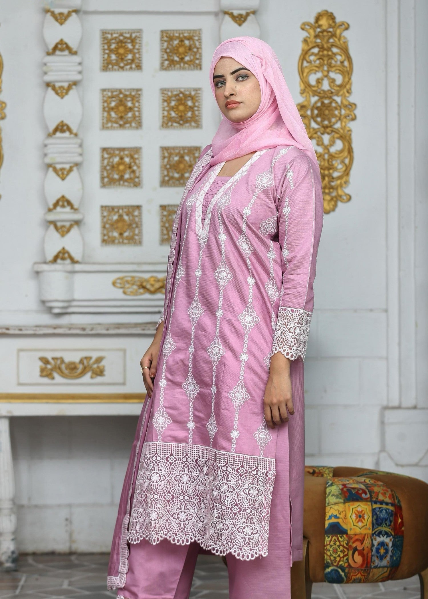 khaddi net Kurta Set in Pink