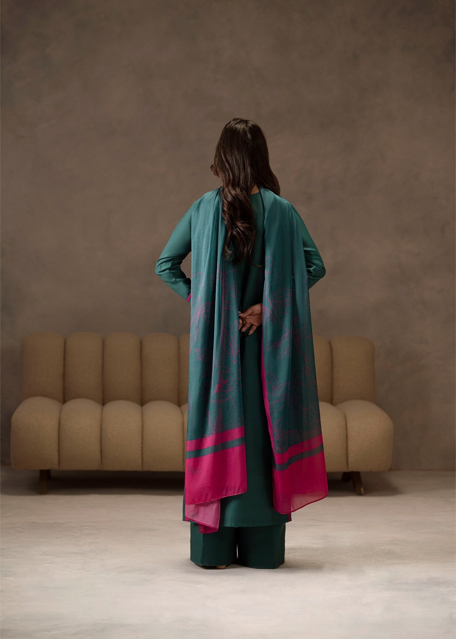 poly lawn Kurta Set in Sea green