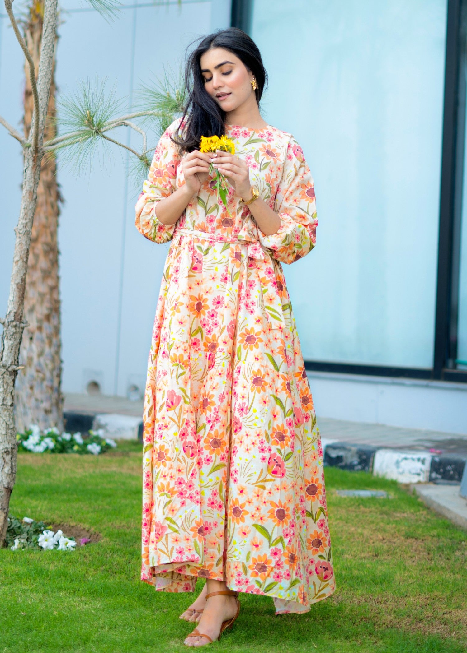 pure cotton Dress in Peach pink