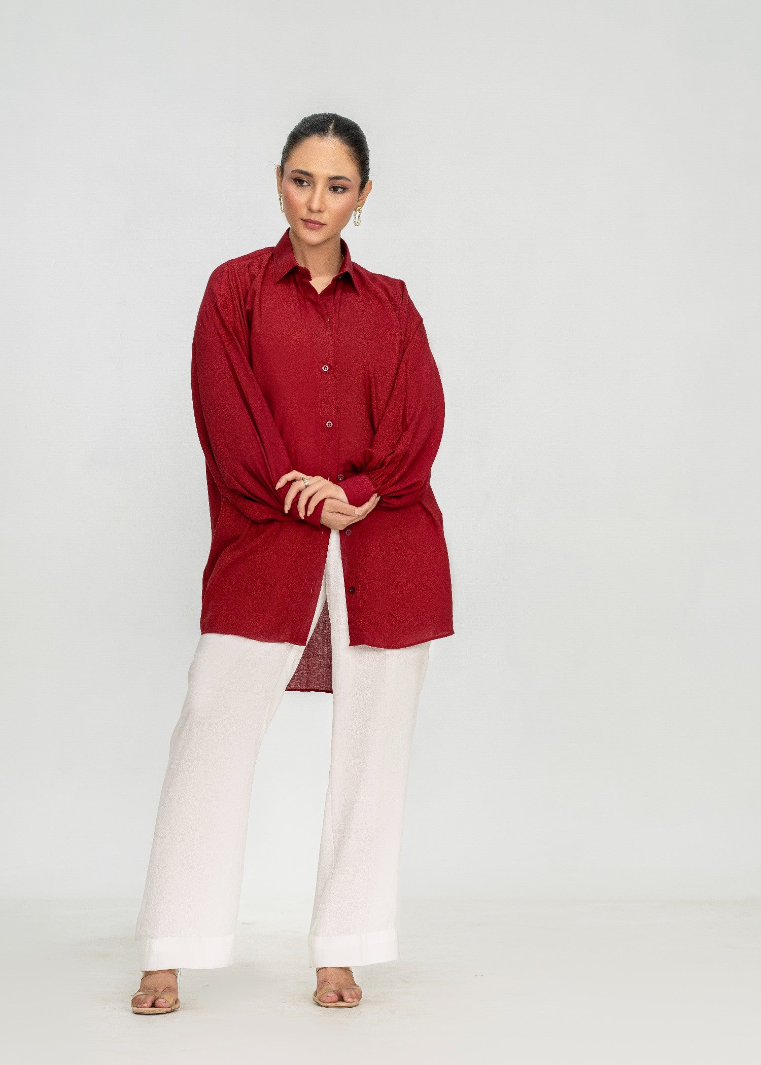 arabic lawn Top in Maroon