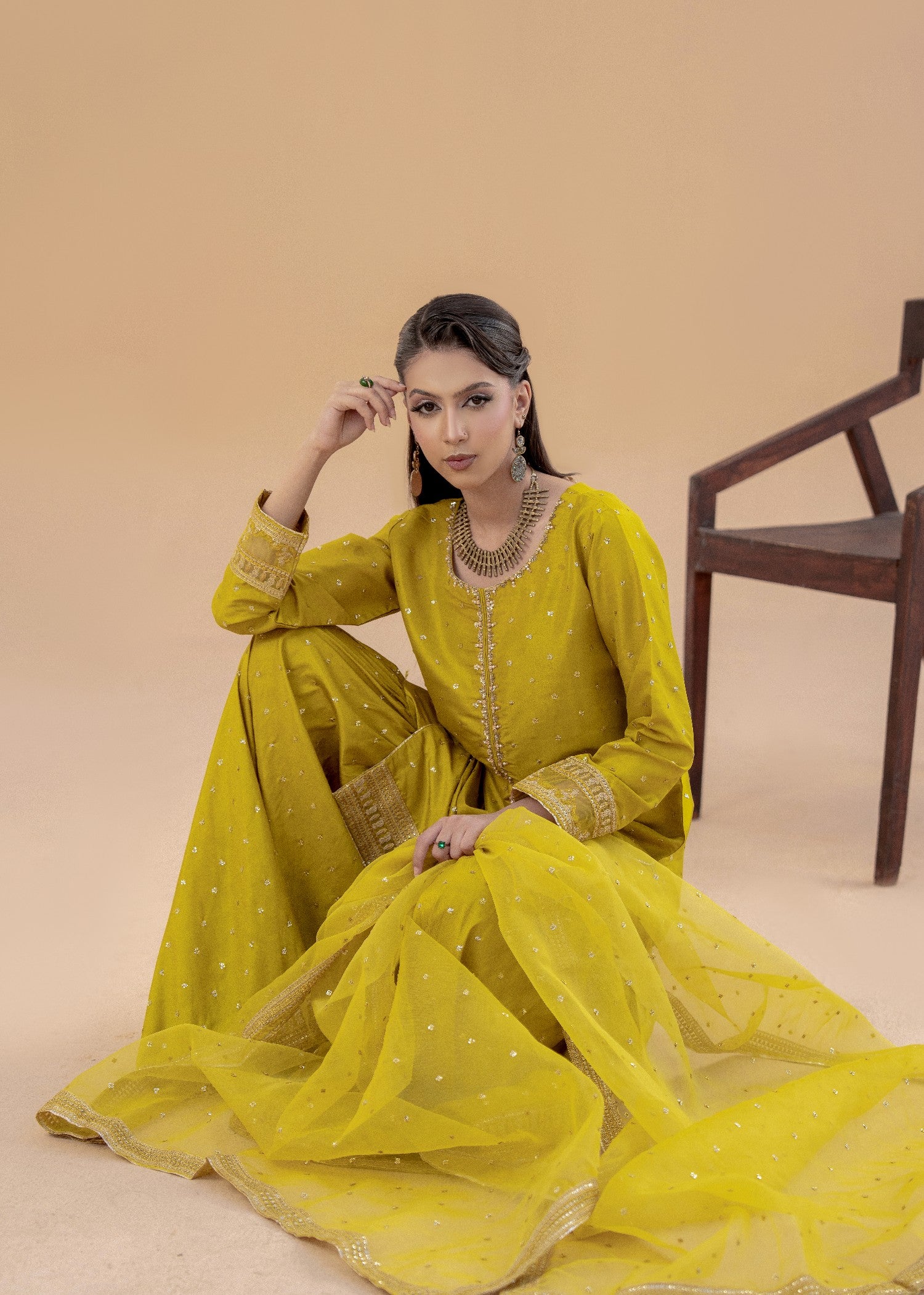 silk Gharara in Yellow green