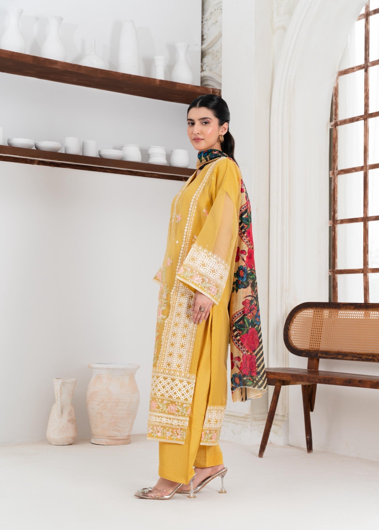 organza Kurta Set in Lemonade