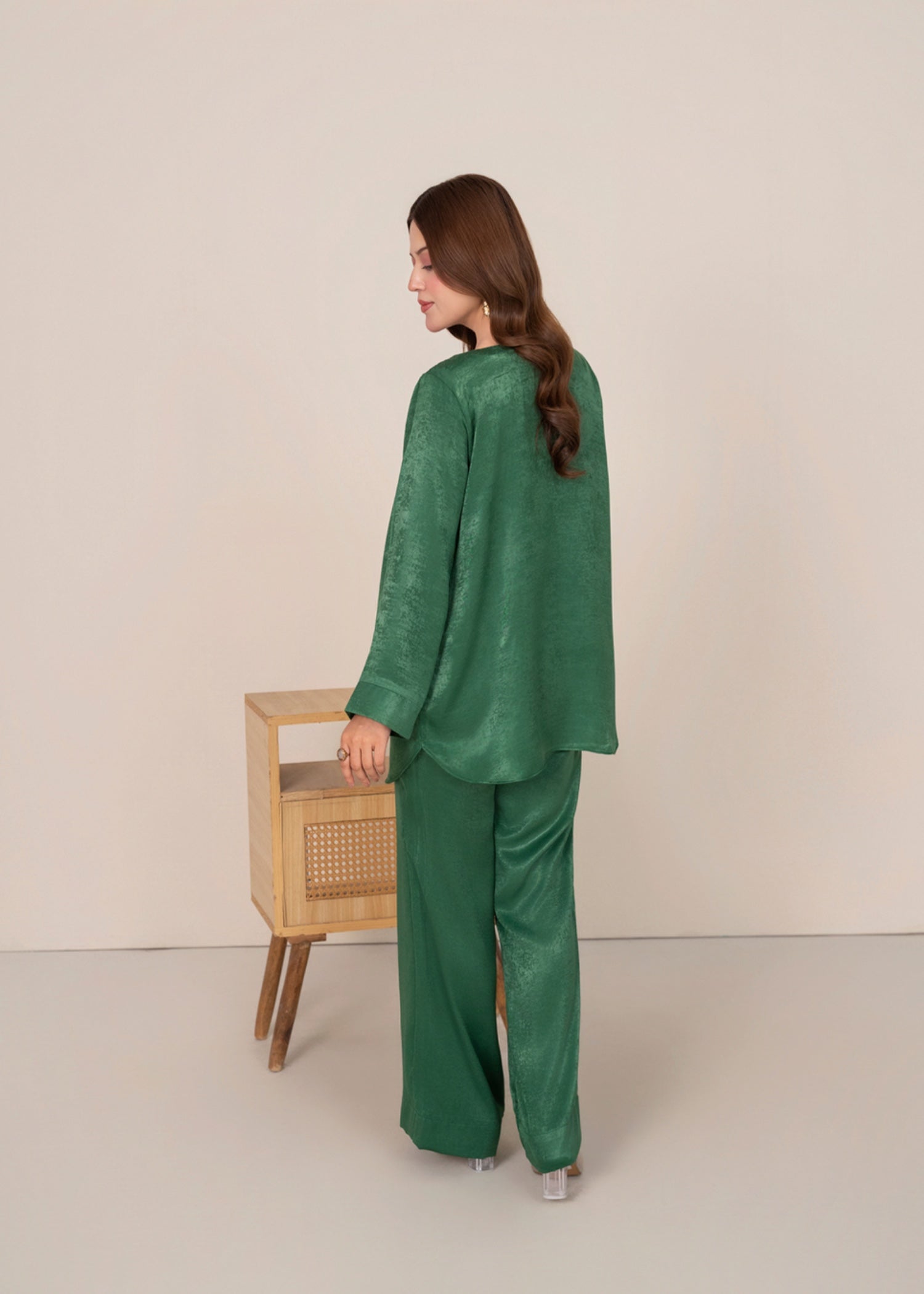 silk satin velvet Co ord Sets in Jade green