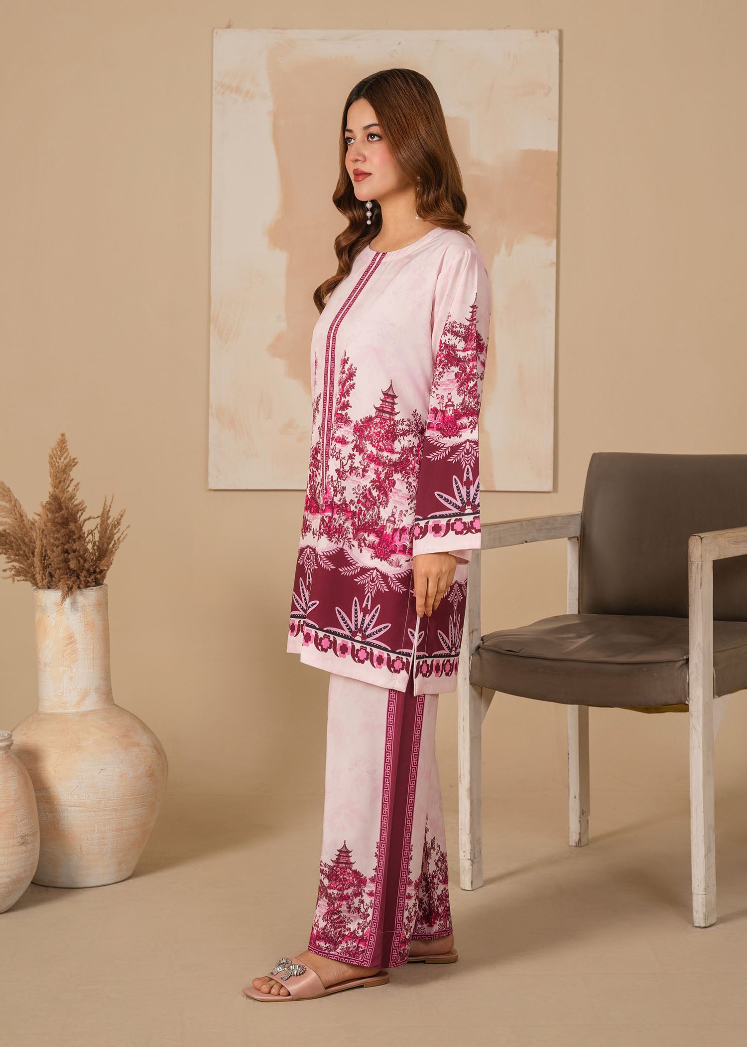 silk Co Ord Sets in Off-white, plum