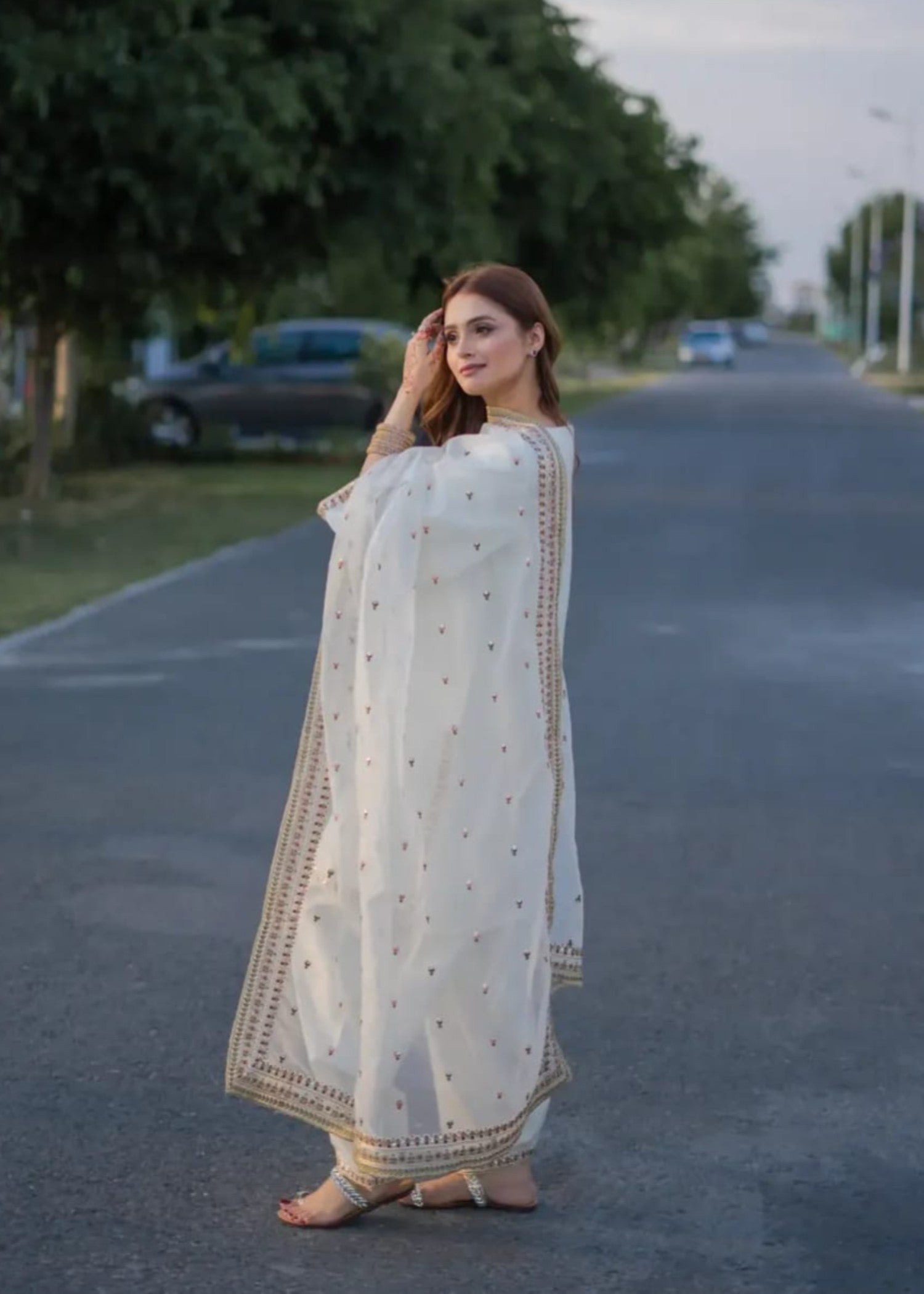 indian raw silk Kurta Set in White