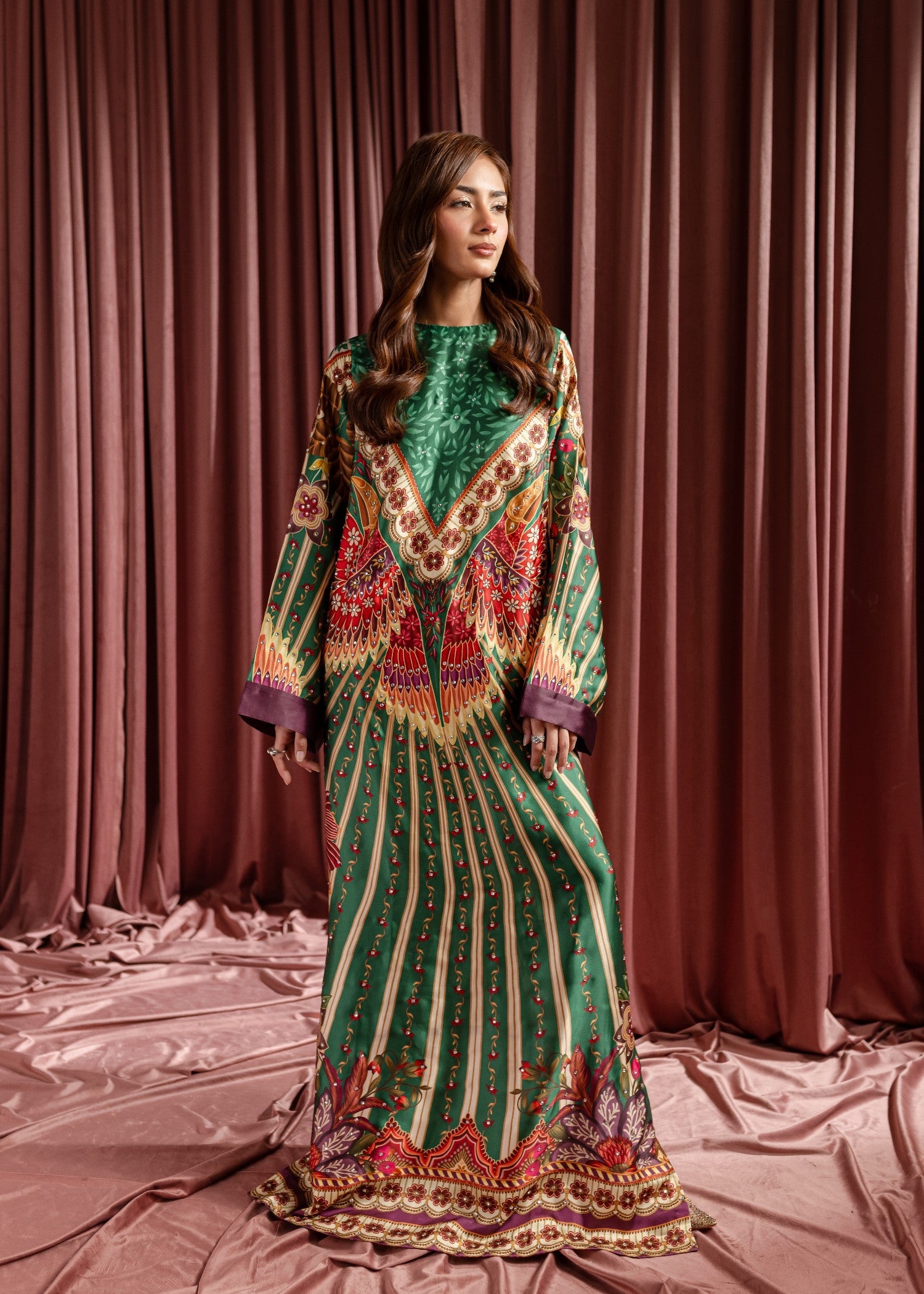 silk Kaftan in Green