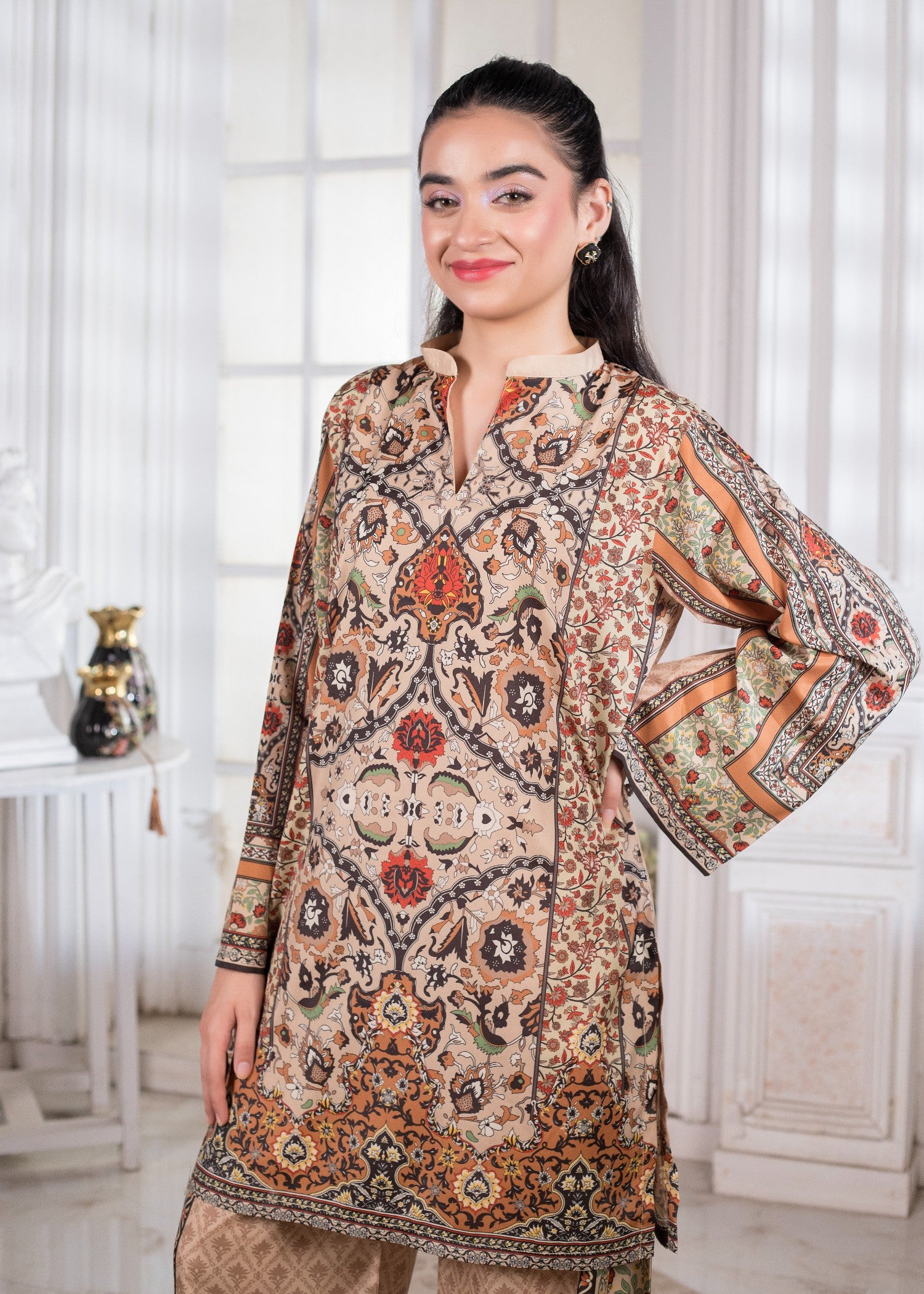 polyester crepe Co Ord Sets in Brown