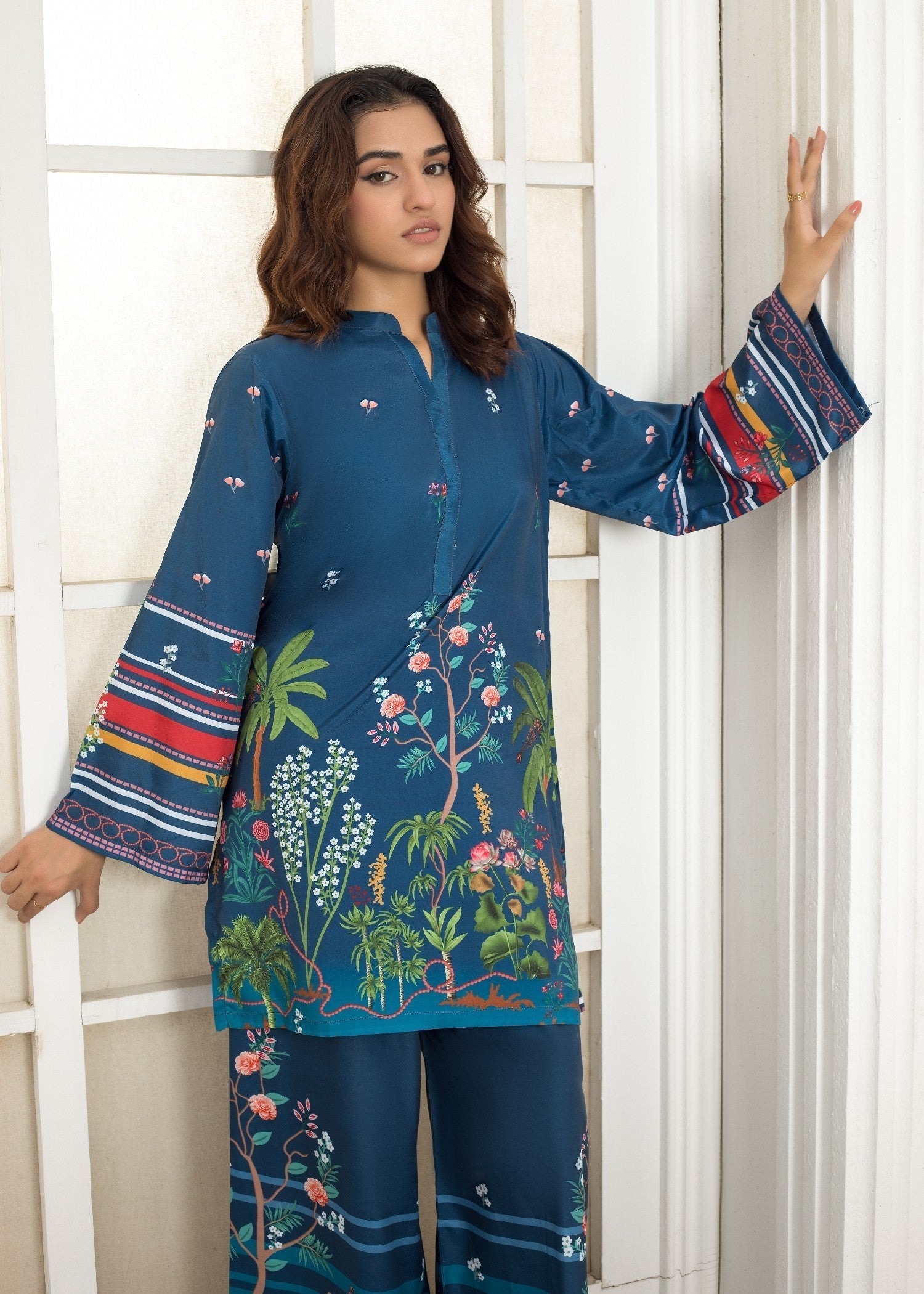 polyester crepe Co Ord Sets in Steel blue