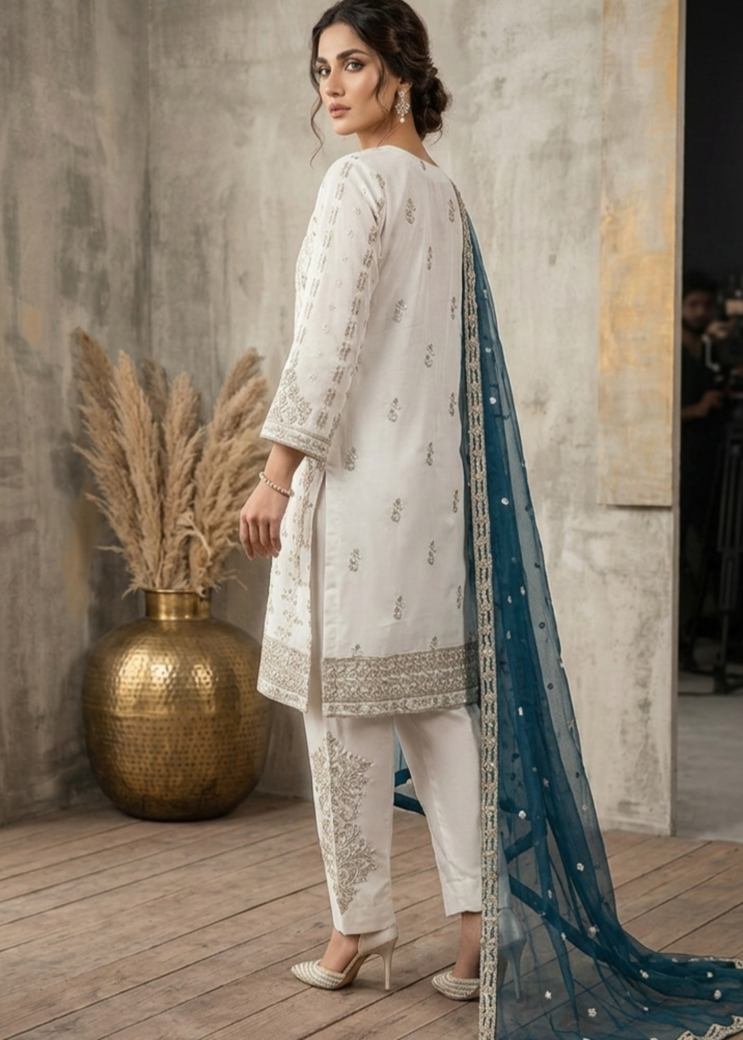 chiffon Kurta Set in White