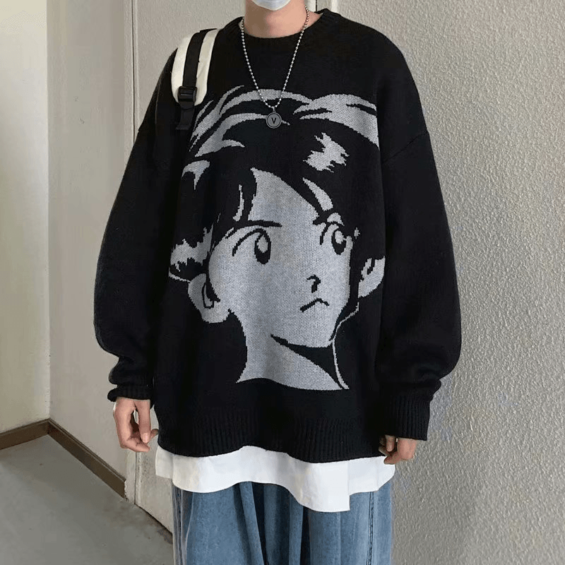 Retro Streetwear Knitted Pullover Autumn and Winter Loose Thick Warmth Hip-Hop Pullover Men'S Shirt