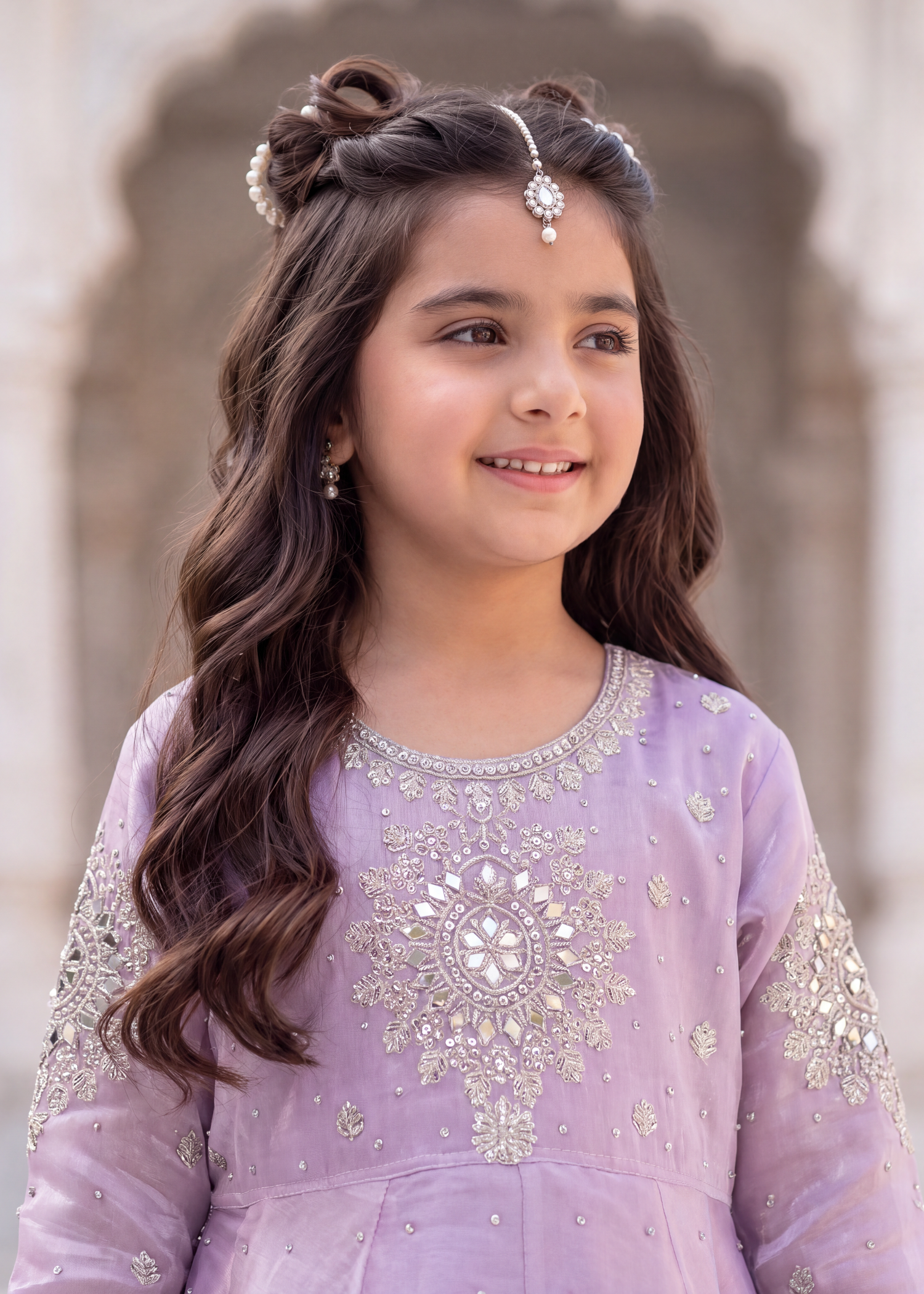tissue silk Pishwas in Lilac