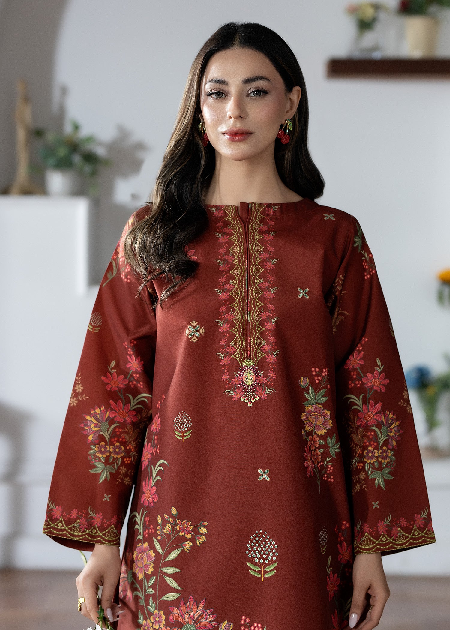 silk finish lawn Co Ord Sets in Dark brown