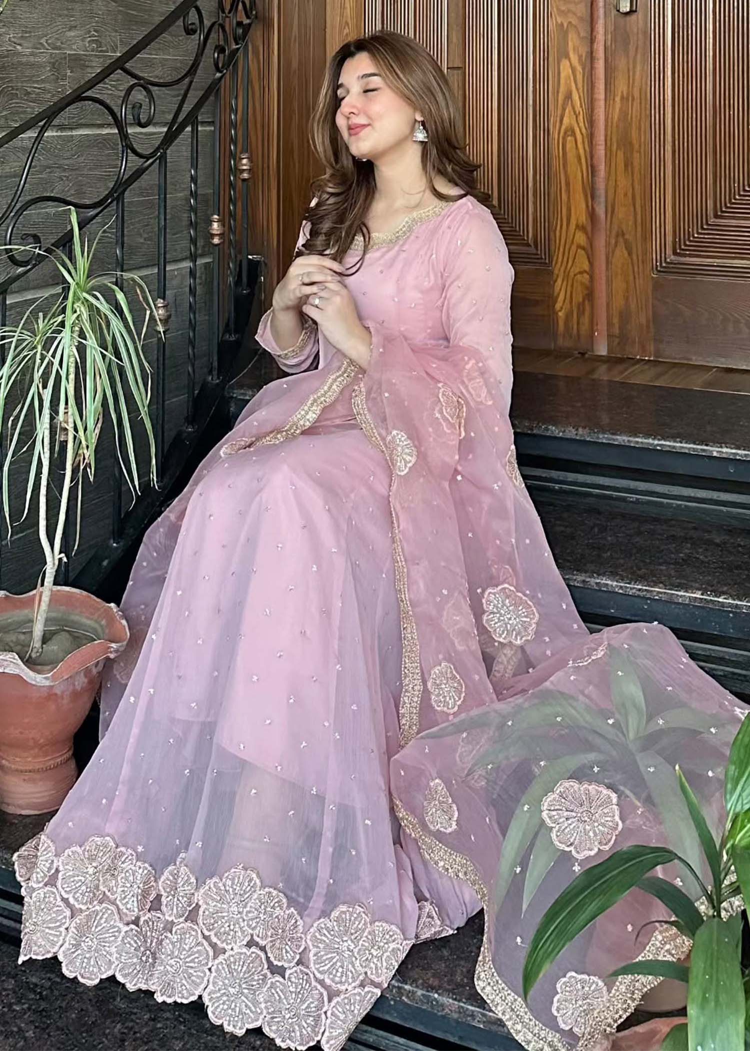 chiffon Pishwas in Pink