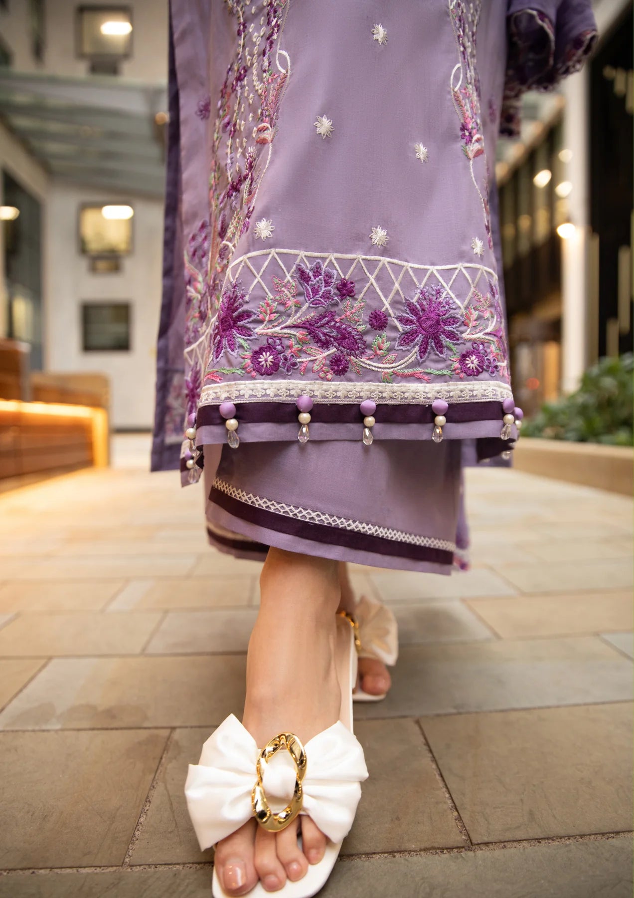 lawn cotton Kurta Set in Lavender grey