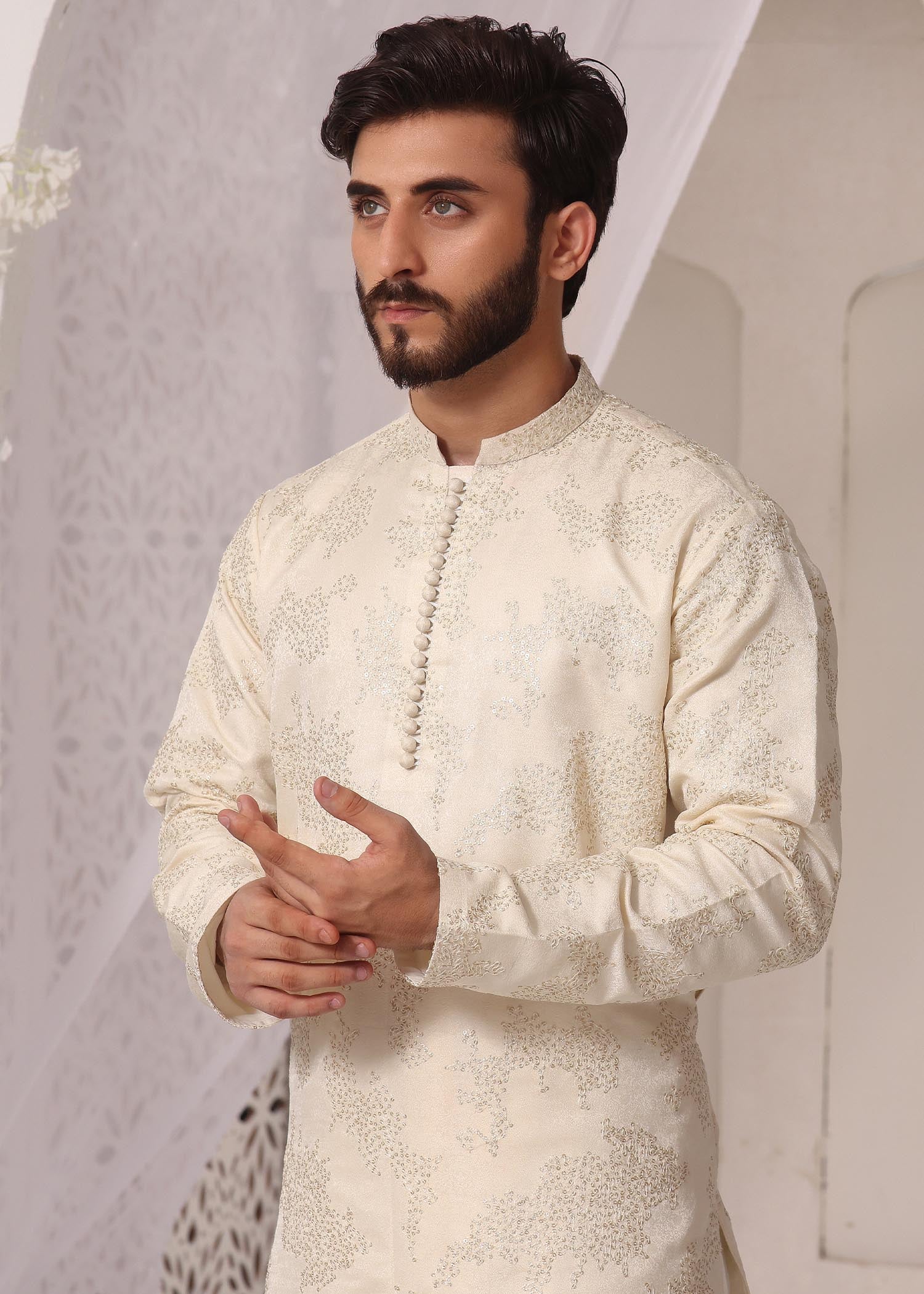 jamawar Shalwar Kameez in Off-white