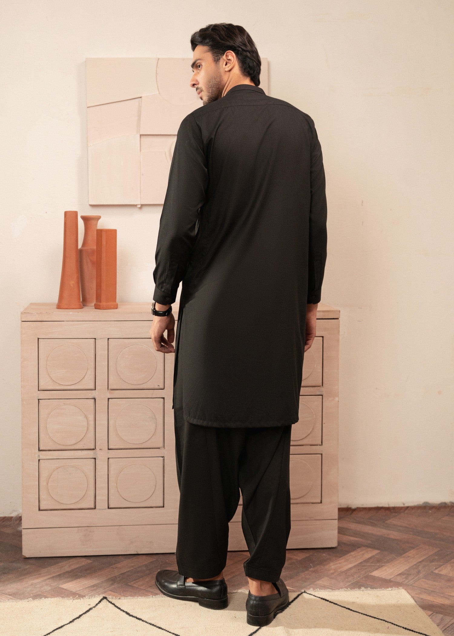 wash & wear Shalwar Kameez in Black by Buraq